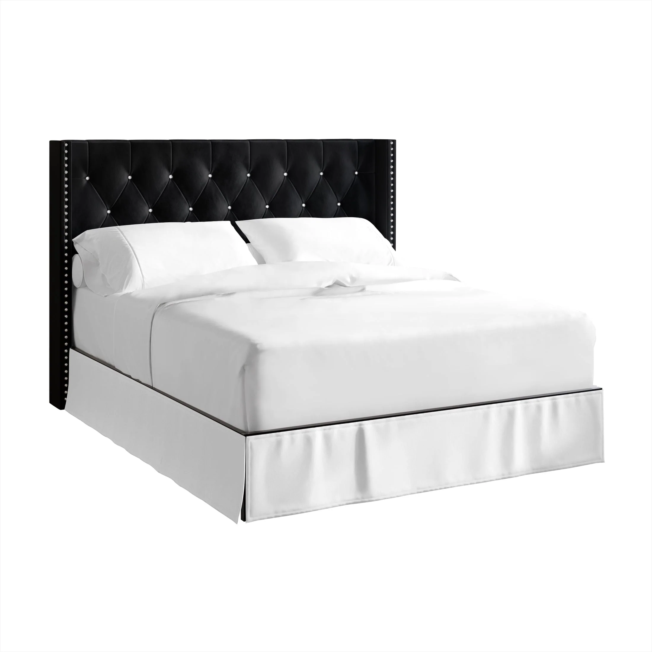 Castle Place Button Tufted Wingback Velvet Upholstered Bed, Black, Full