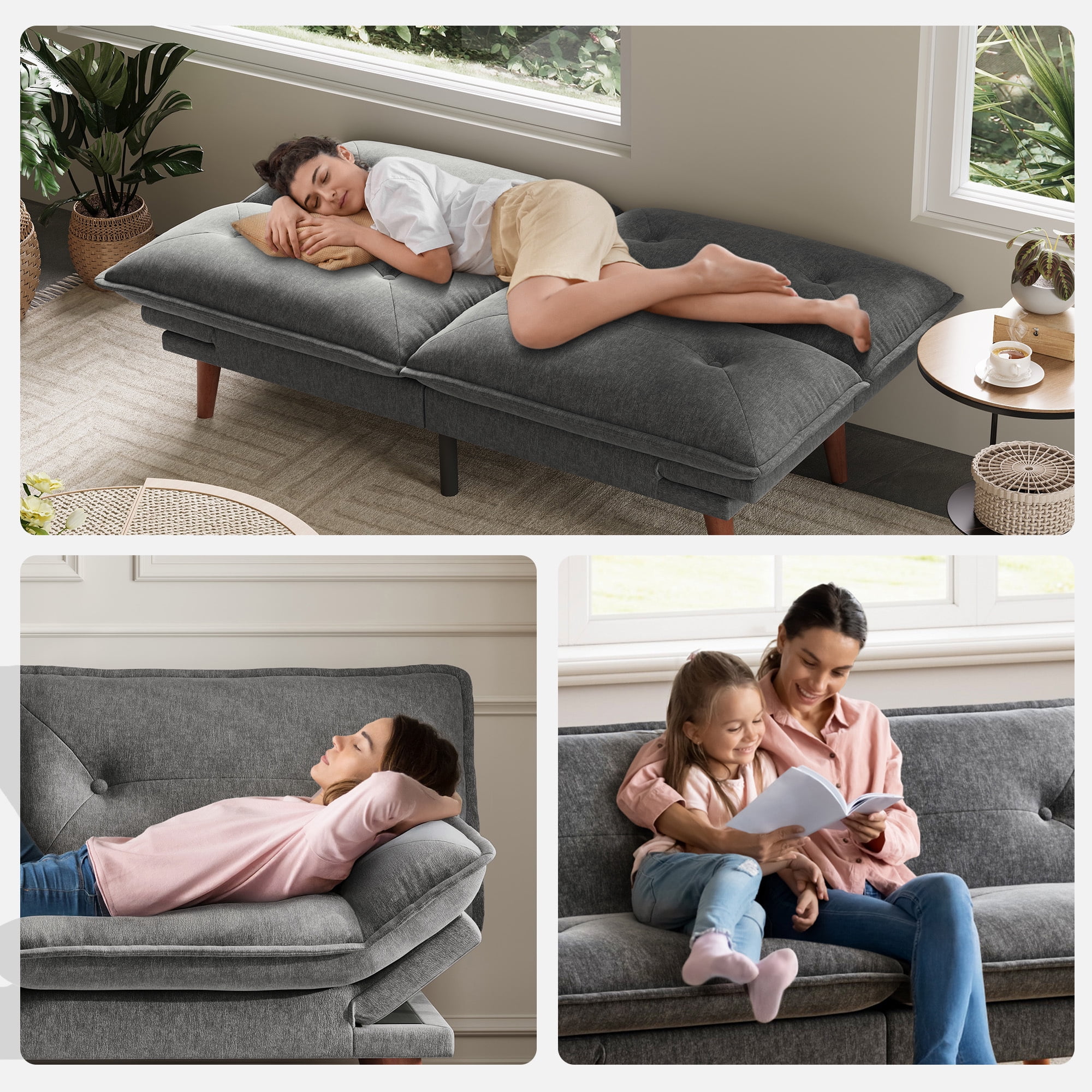 Linsy Home 70" W Chenille Convertible Futon Sofa Bed with Adjustable Armrests, Green - Image 38