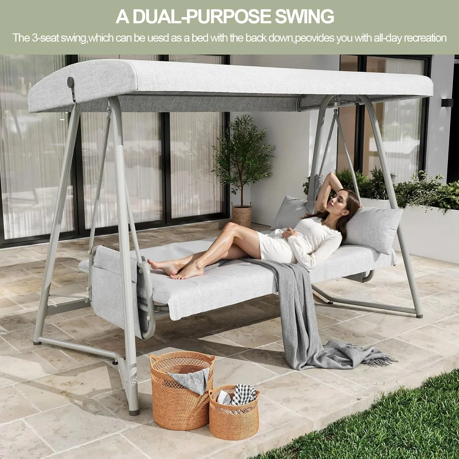 TQKVIPI 4 Person Outdoor Porch Swing Bed With Adjustable Backrest Canopy - 800 lbs Capacity - Image 4 TQKVIPI 4 Person Outdoor Porch Swing Bed With Adjustable Backrest Canopy - 800 lbs Capacity - Image 4