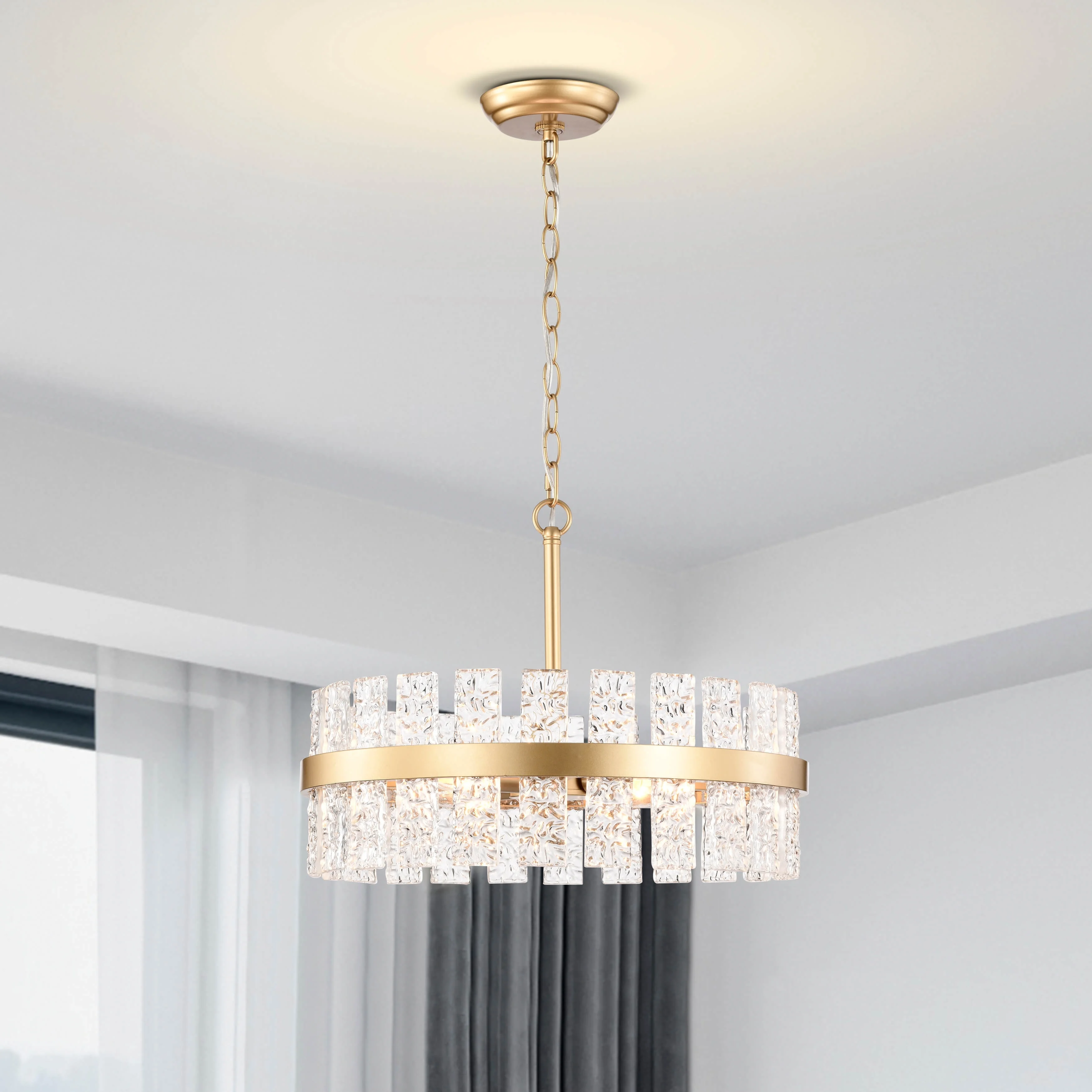The Lighting Store Casandra 6-light Drum Glass Strip Chandelier Shiny Bronze Painted Gold, Brass, Painted