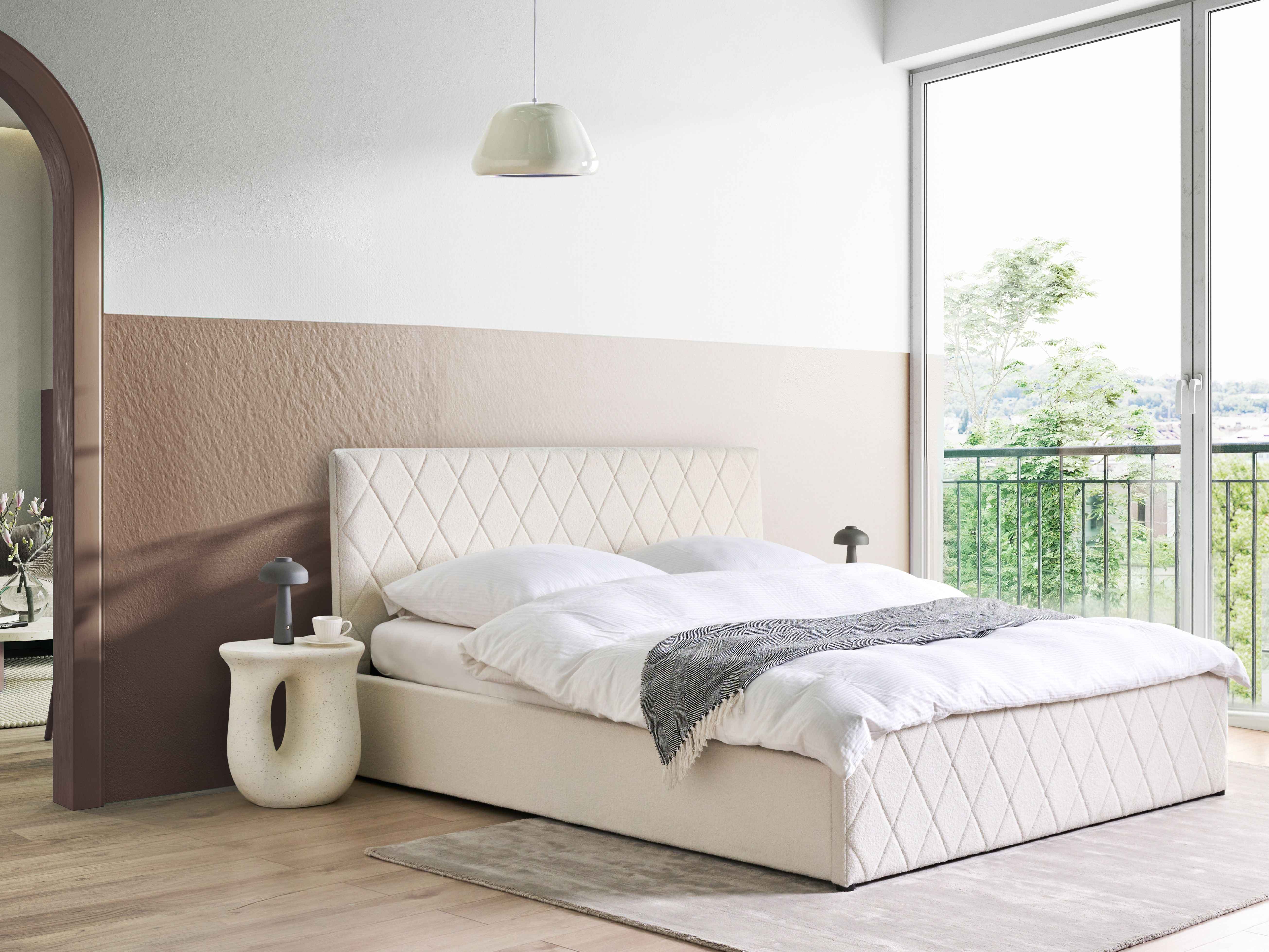 Ottoman Bed Boucle ROCHEFORT 180 x 200 cm (EU Super King) Off-White