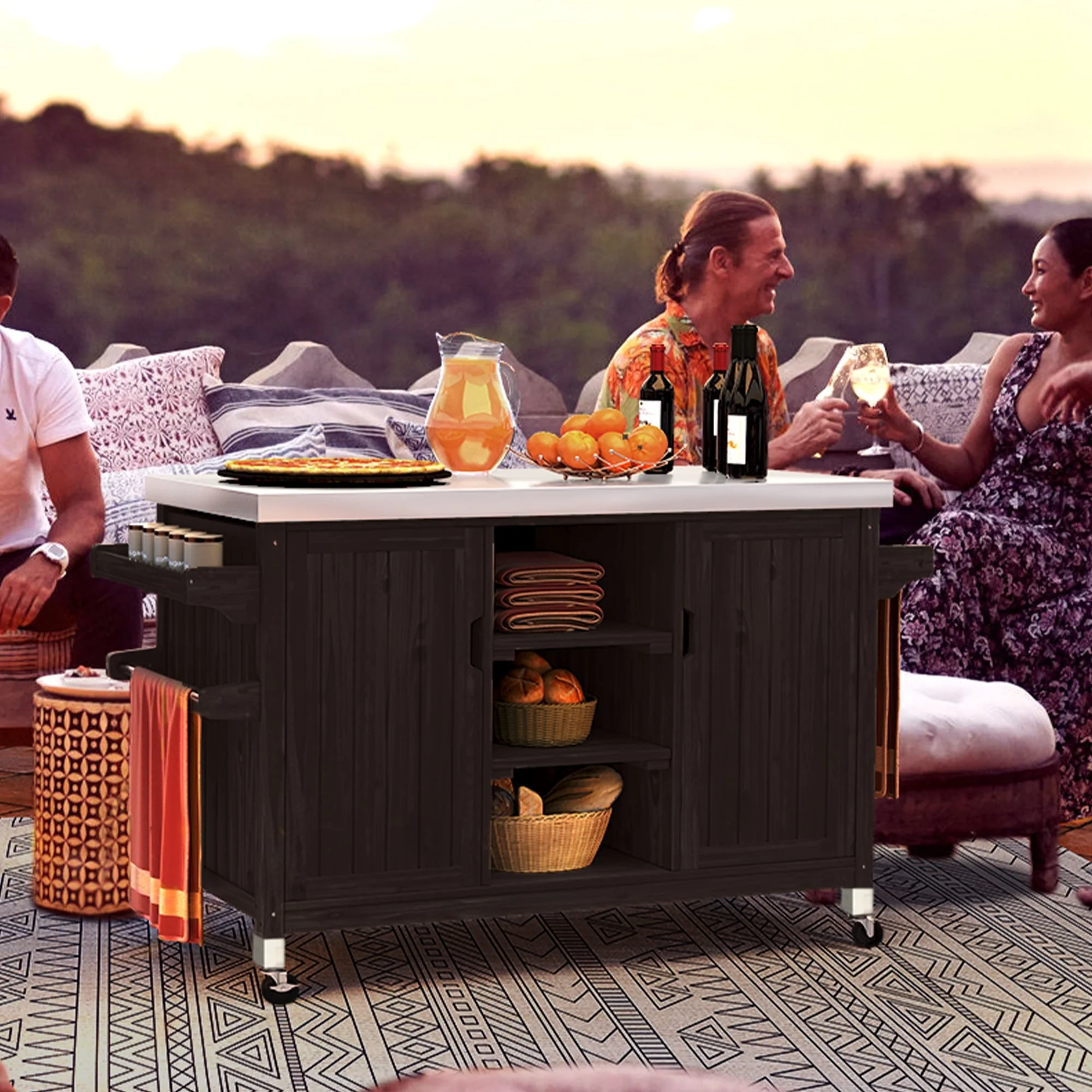 Dextrus XL Solid Wood Outdoor Storage Cabinet - Versatile Movable Outdoor Grill Cart with Stainless Steel Top, Spice Rack, and Side Handle, BBQ Patio Table, Outdoor Small Kitchen Table - Image 3