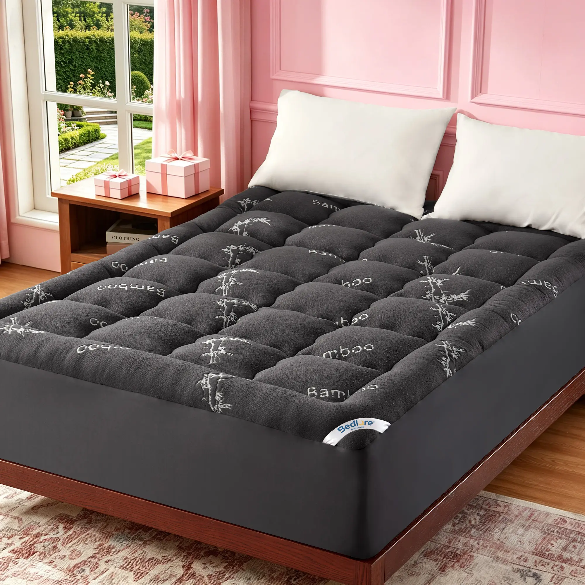 【BEDLORE】Bamboo Mattress Topper, Thicken Pillow Top Pad for Comfy Mattresses, Cooling Mattress Cover with 6-18