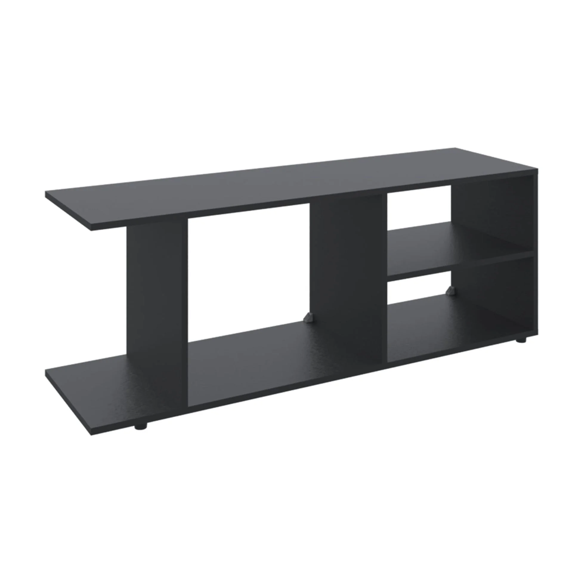 60-69 Inch Tv Stand With 5 Shelves, Black, Modern Rack Black For 65-inch Tvs, Open Shelves Extra Storage