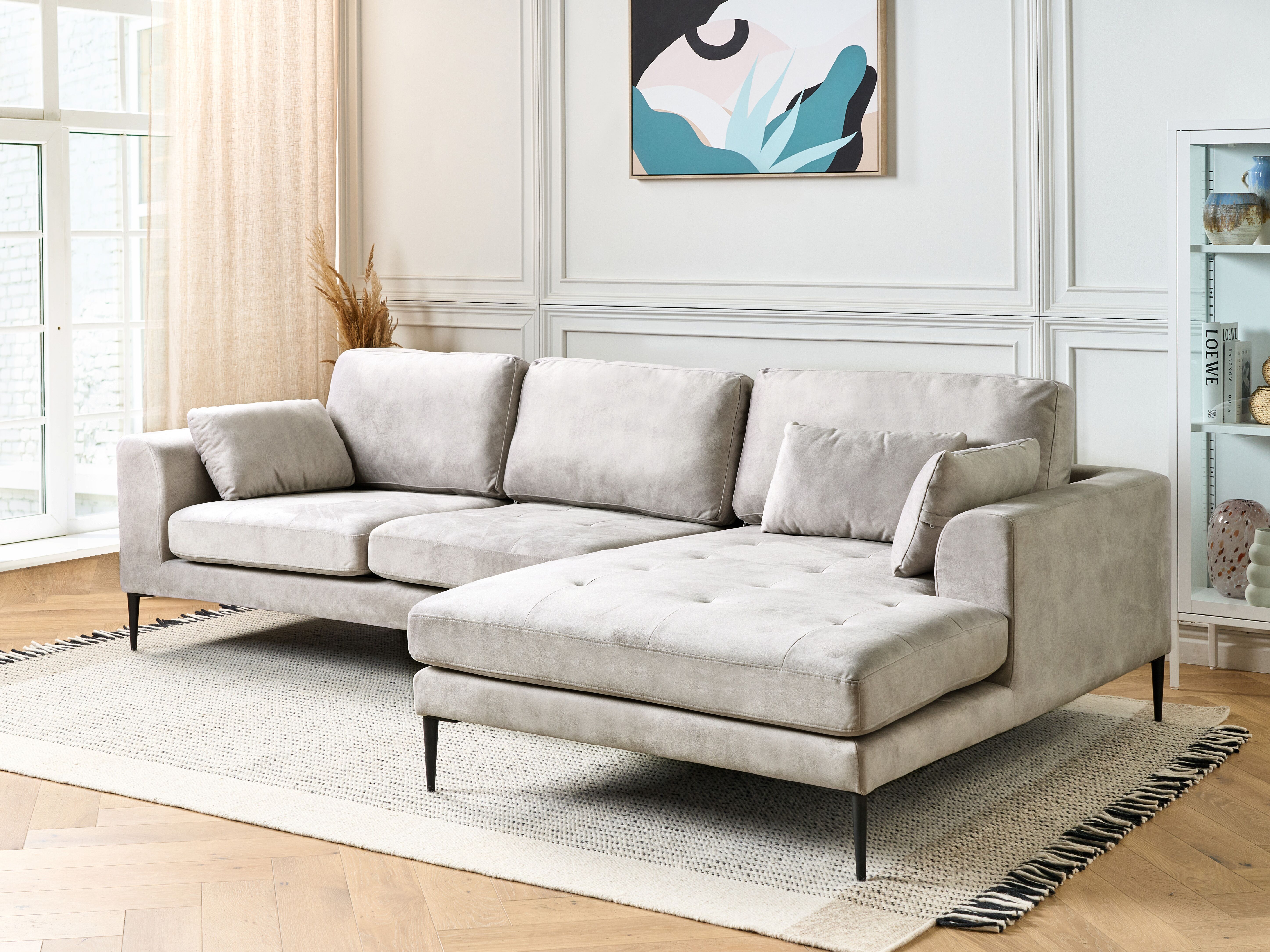 Corner Sofa 3 Seater FLAM Velvet Grey Left Hand