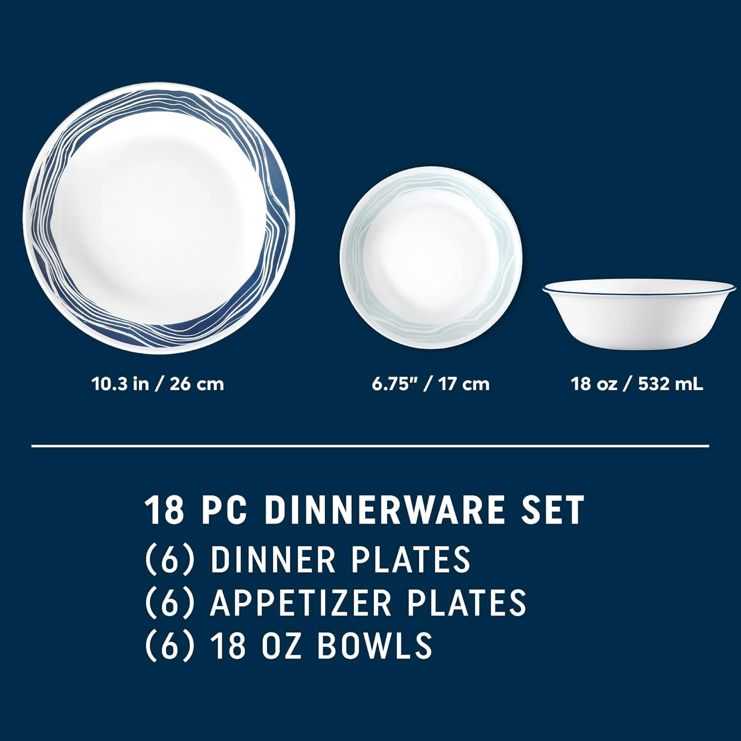 18-piece glass tableware set (serves 6), three-layer shatterproof and crack-resistant glass plate and bowl set