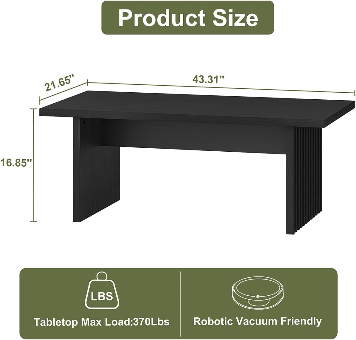 BON AUGURE Black Coffee Table, Modern Coffee Tables for Living Room, Wooden Center Table, Living Room Tables for Home, Office (Black Oak, 43Inch)