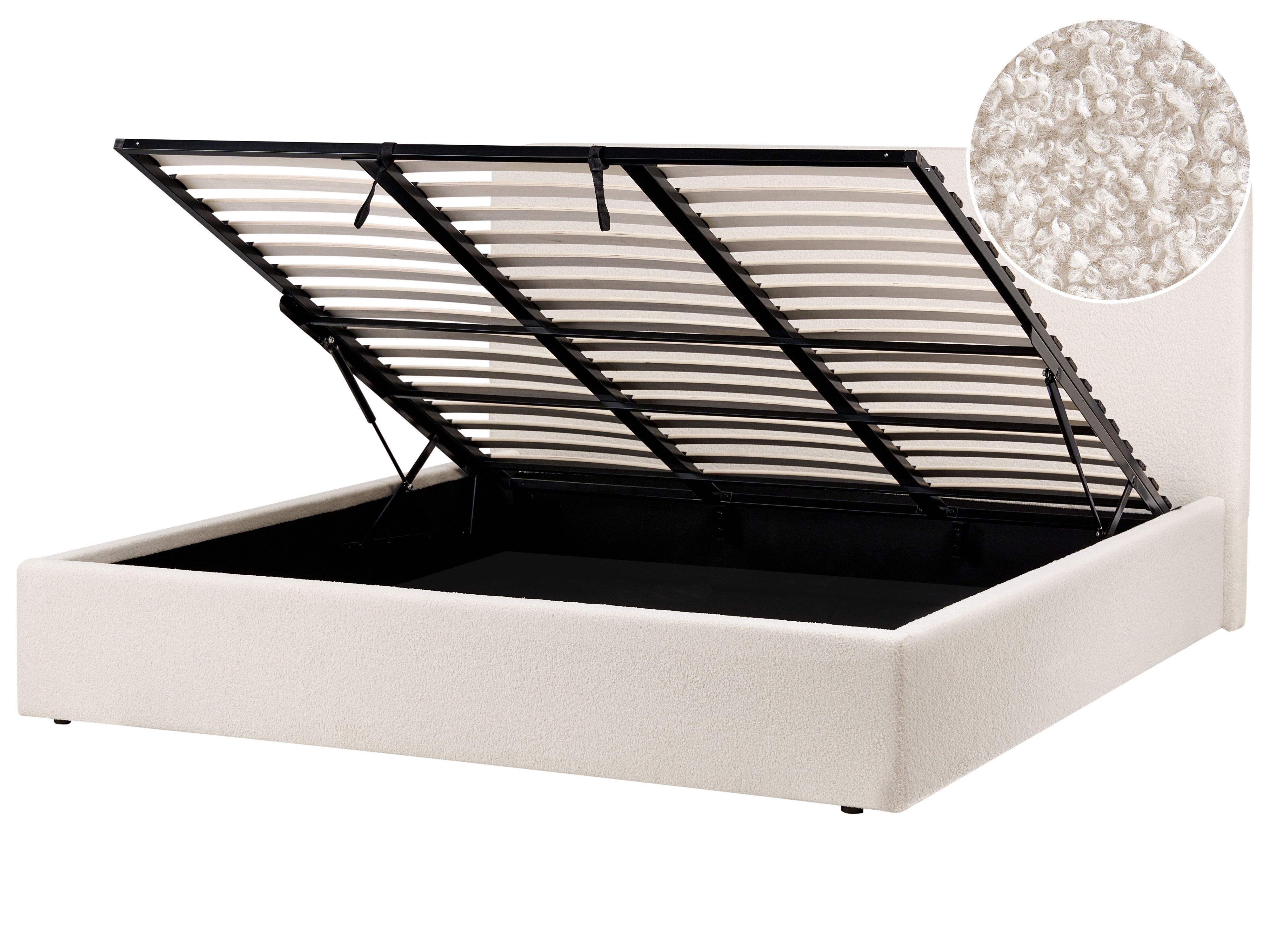 Ottoman Bed Boucle BRENON 180 x 200 cm (EU Super King) Off-White