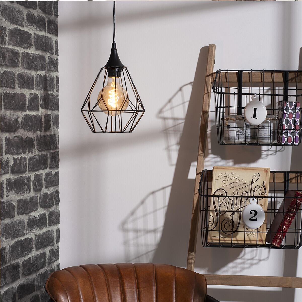 Wire suspension lamp "Drim" Black metal, D.25 cm