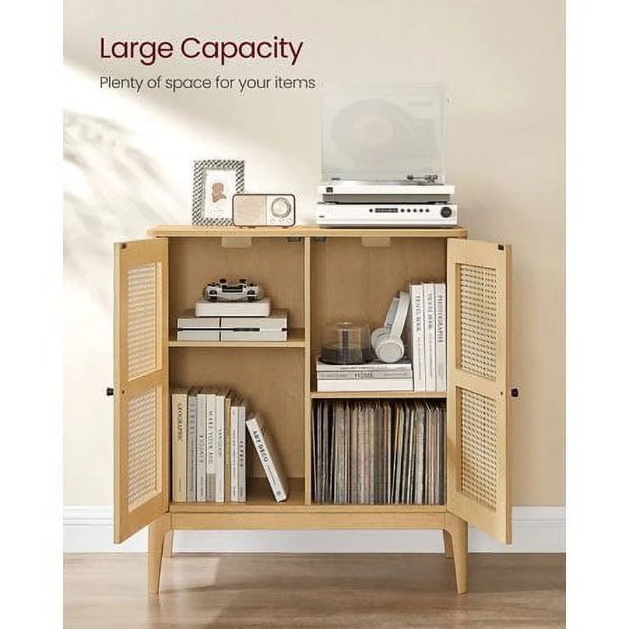 VASAGLE Rattan Sideboard Buffet Storage Cabinet, Kitchen Cupboard Server Console Table with Adjustable Shelves, 15.7 x 31.5 x 35.4 Inches for Entryway