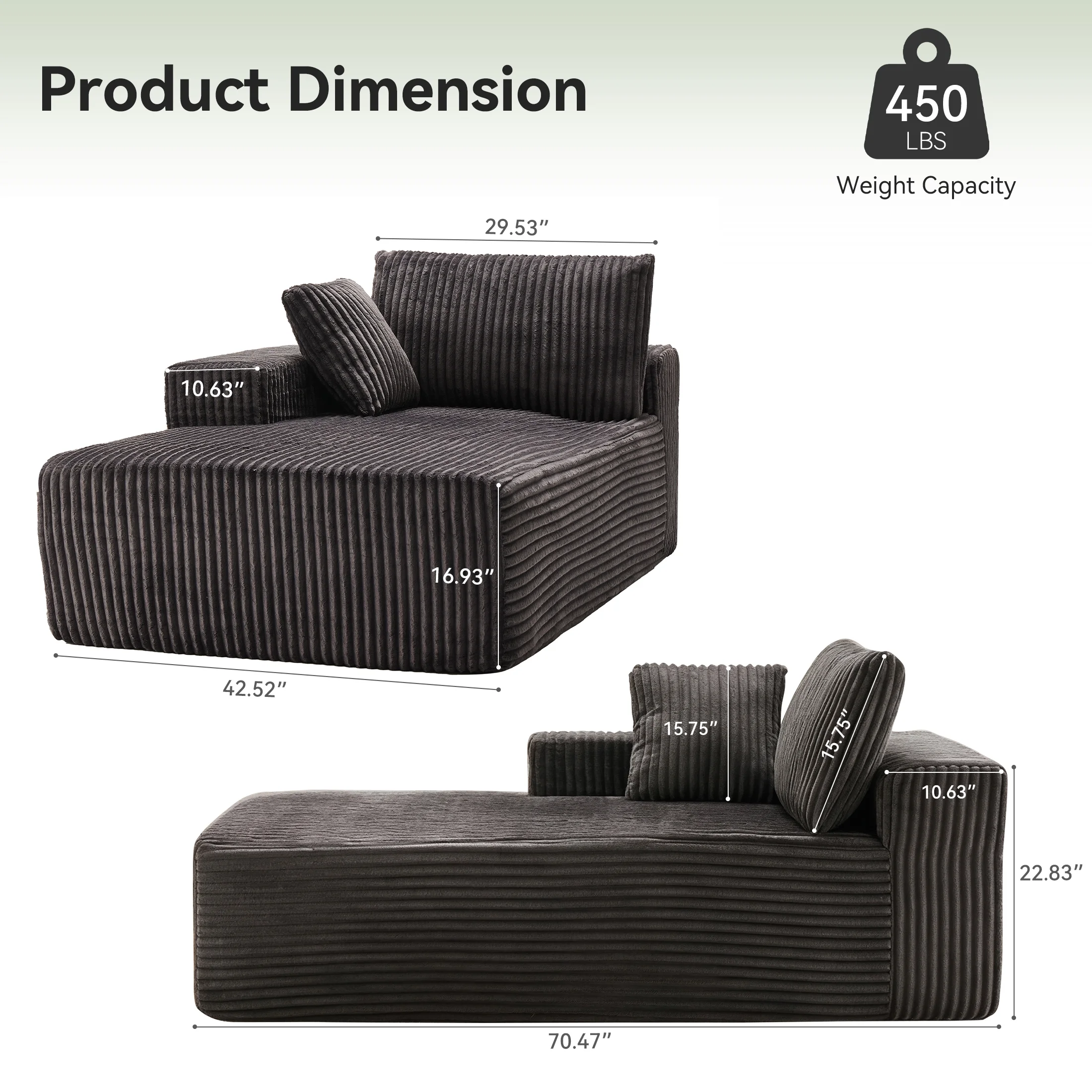 LUMIHO Chaise Lounge Chair Indoor, 42" Sleeper Chair with Two Throw Pillows and Armrests, Corduroy Chaise Couch Chair with Ottoman for Living Room, Bedroom, Apartment, Green - Image 40
