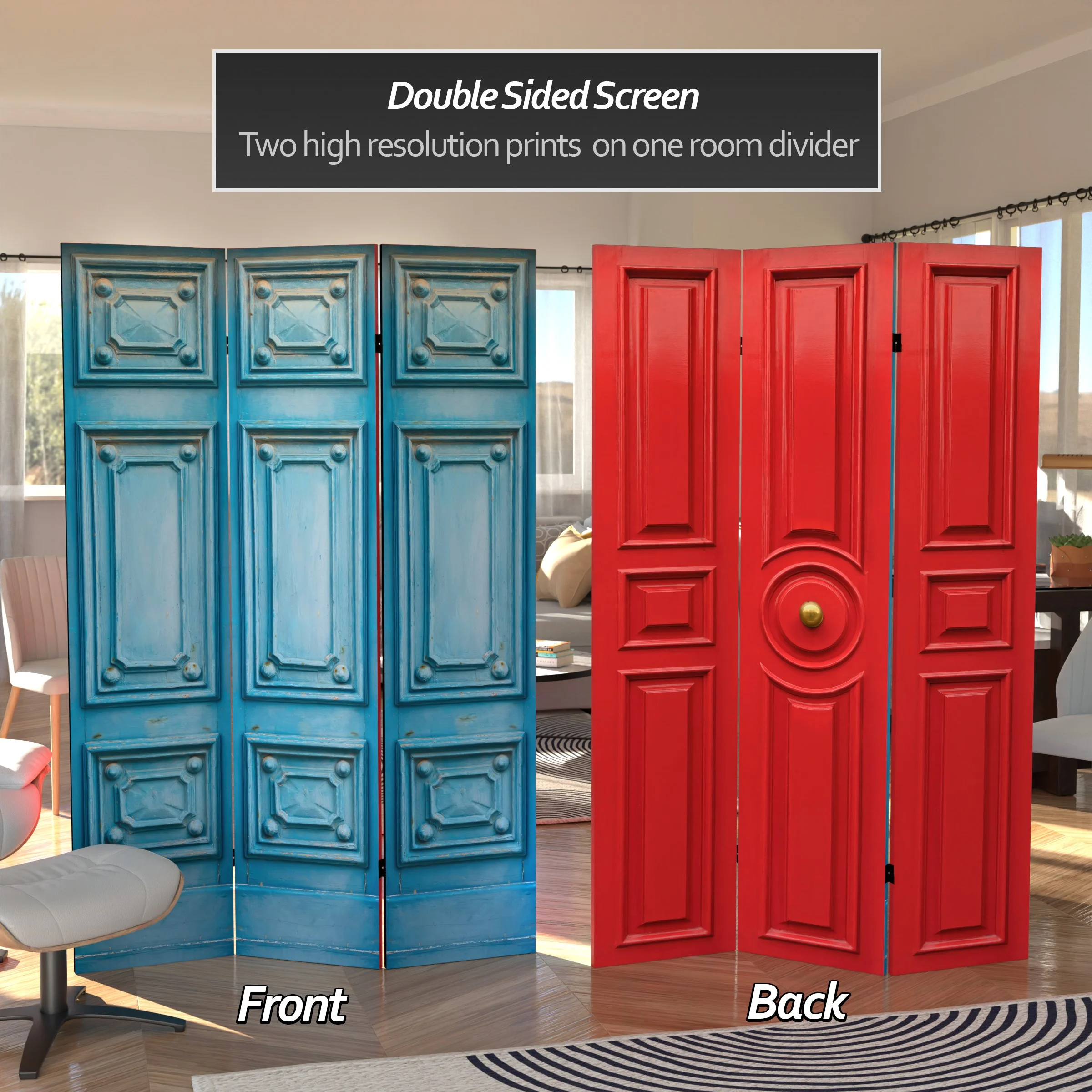 Oriental Furniture 6 ft. Tall Double Sided Fancy Door Panel Canvas Room Divider