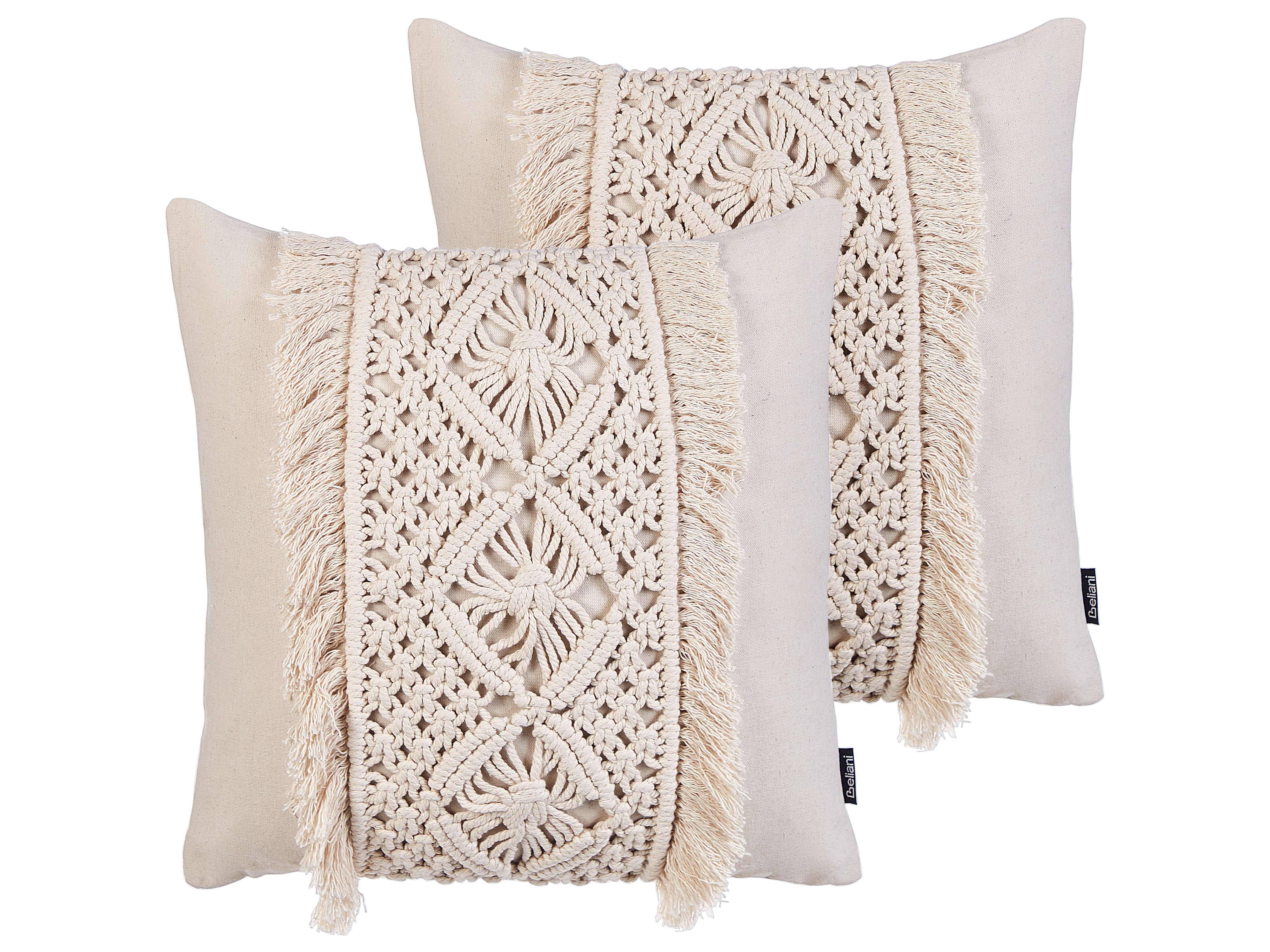Set of 2 Decorative Cushions KALAM Cotton 45 x 45 cm Light Beige Geometric Pattern