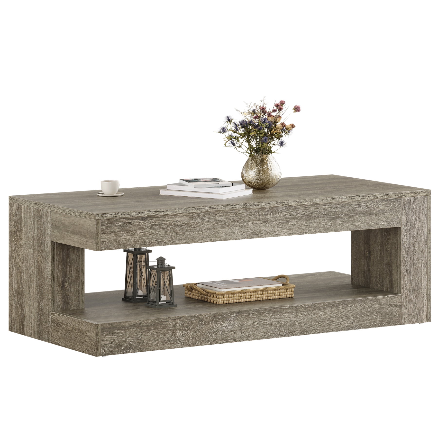 Tribesigns Coffee Table for Living Room, 47.24-Inch Farmhouse 2-Tier Accent Center Tea Cocktail Table with Storage, Elegant Grey, Rectangular - Image 9