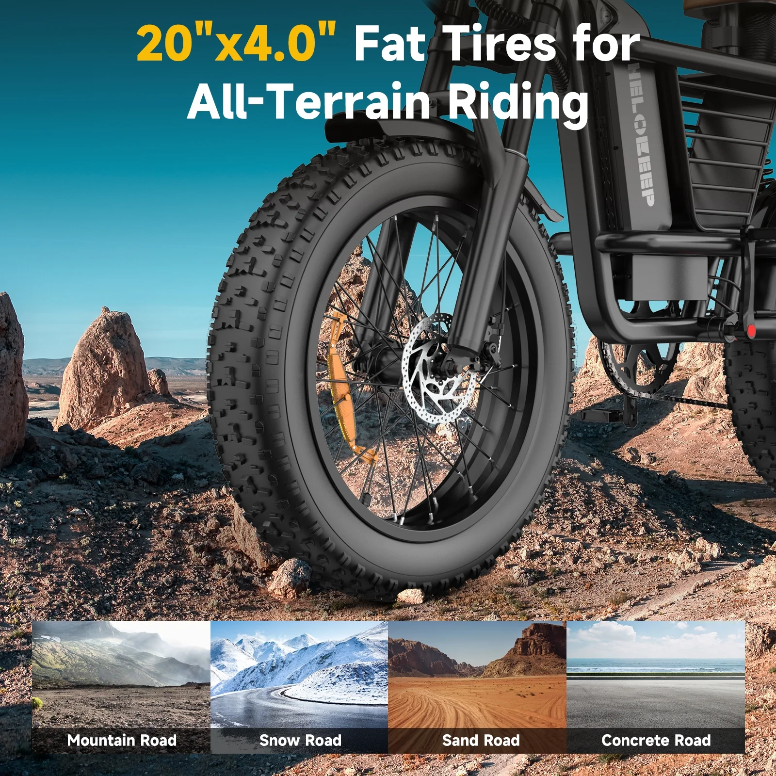1500W Peak Electric Bike for Adults, 20" Fat Tire E-Bike, 48V 15Ah Battery, 7-Speed E-Mountain Bike with Storage Rack, UL2849 - Image 6