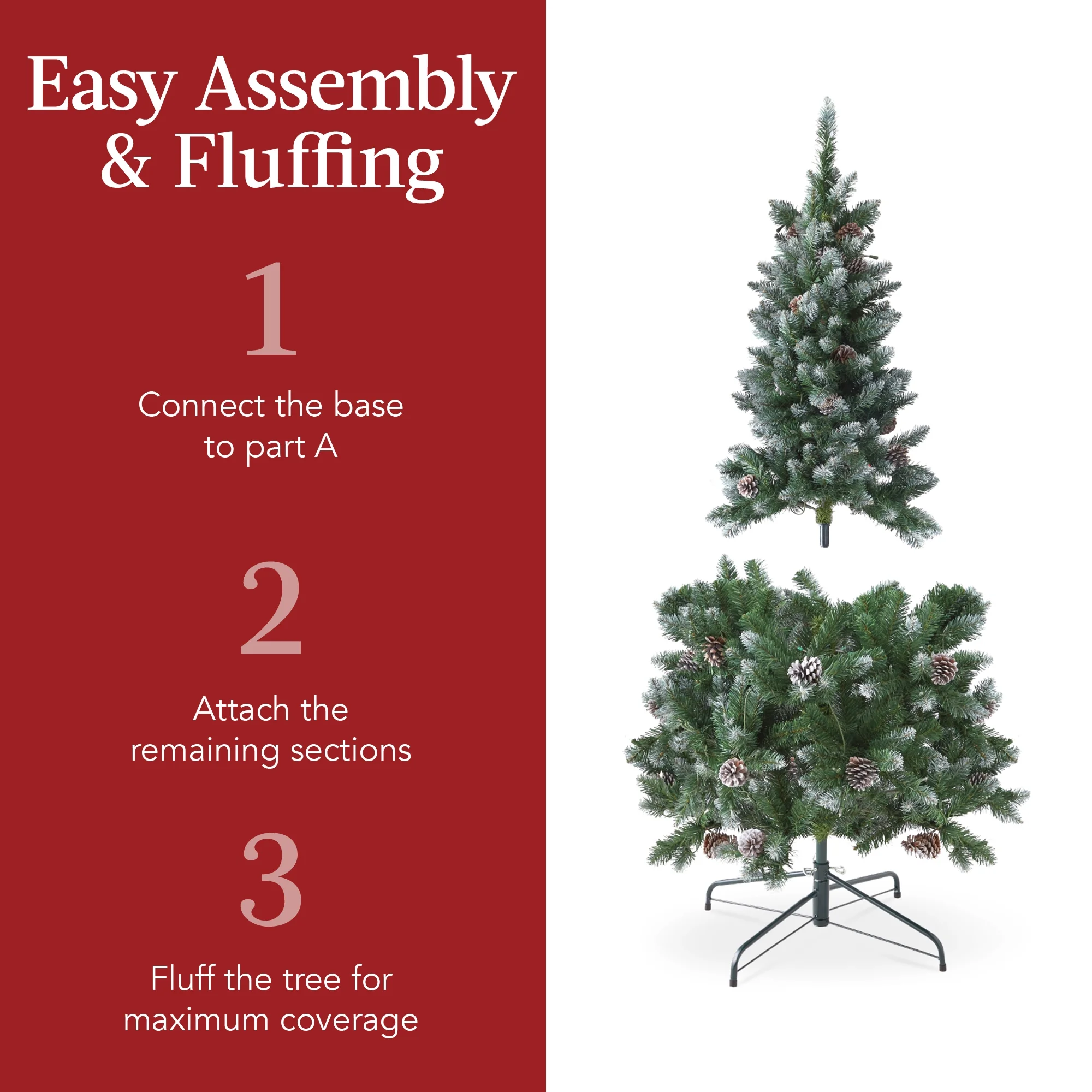 Best Choice Products 6ft Pre-Lit Partially Flocked Pencil Christmas Tree w/ 250 Lights, Pine Cones, Foldable Stand - Image 21