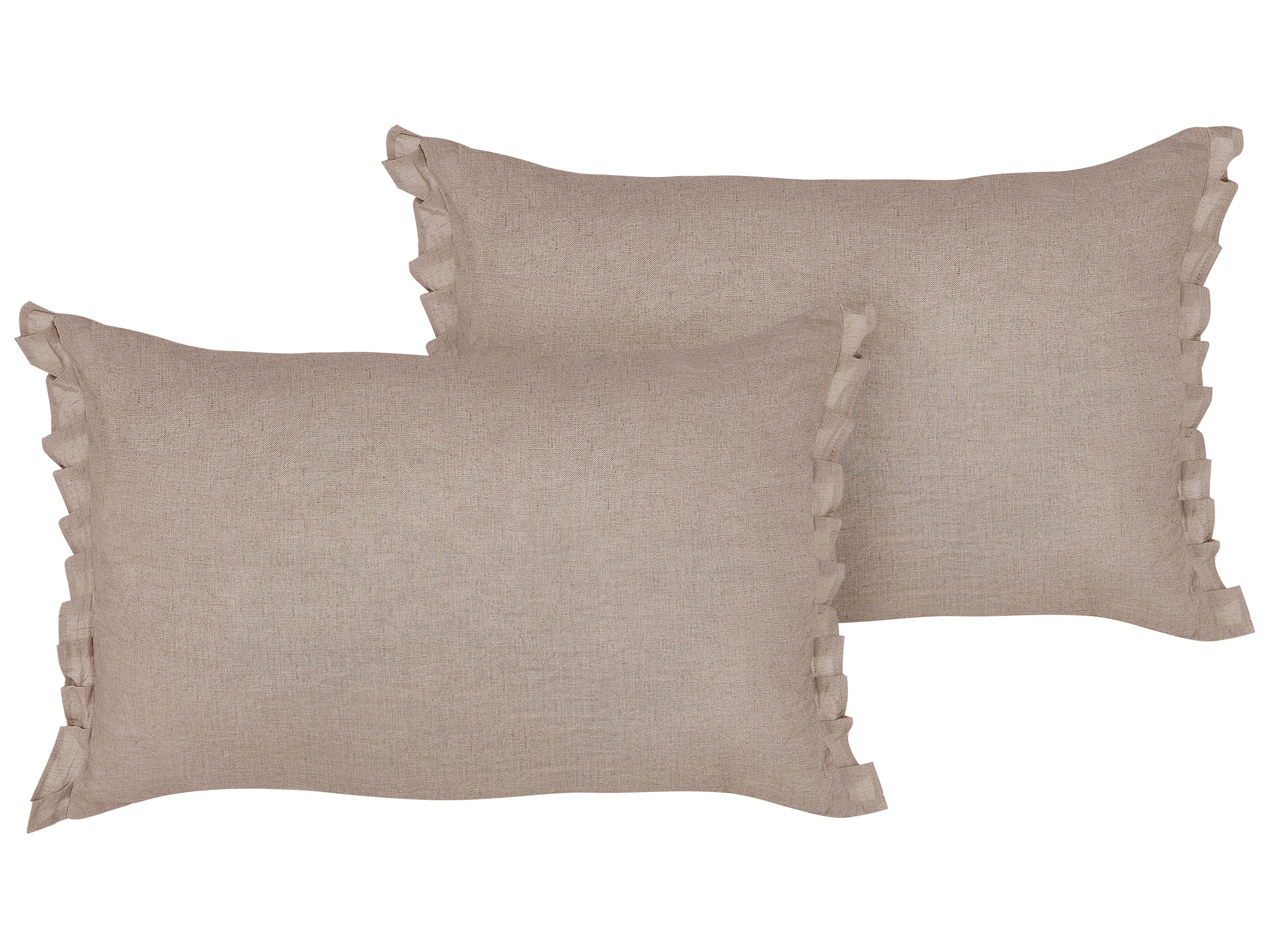 Set of 2 Decorative Cushions SASSAFRAS Linen 30 x 45 cm Light Brown Solid