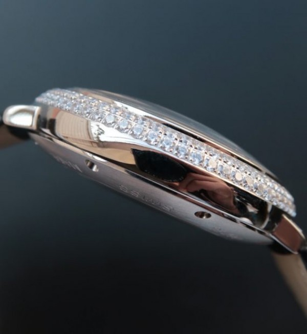 Replica Cartier Ballon Bleu de Cartier Tourbillon SS Paved Diamonds Black Leather Strap - Top club