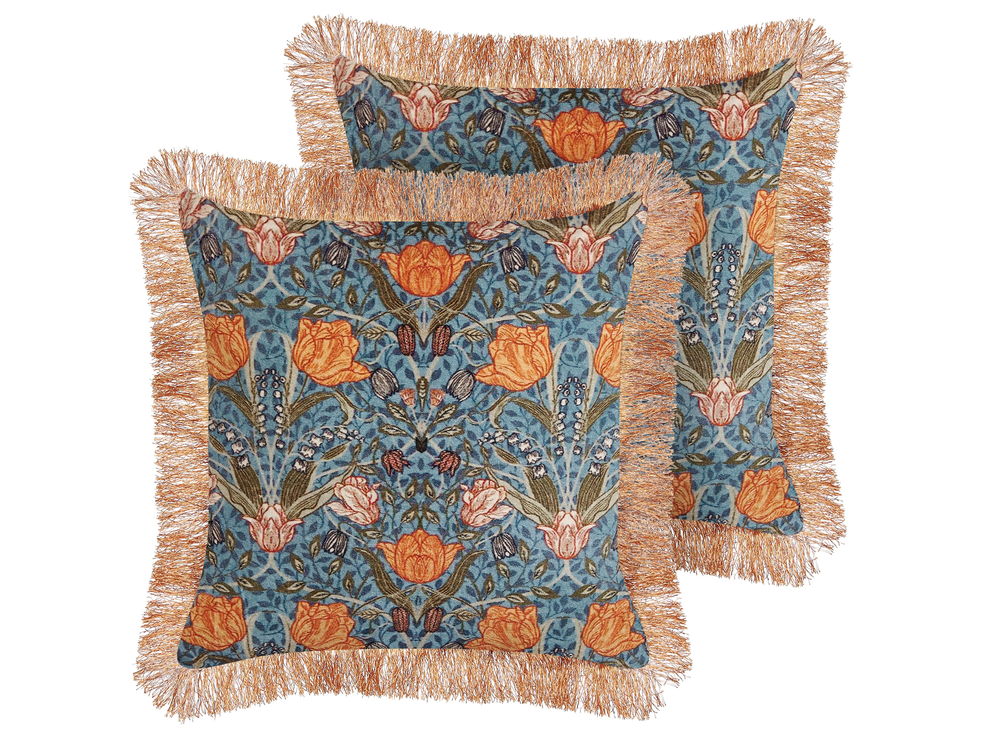 Set of 2 Decorative Cushions MITELLA Velvet 45 x 45 cm Blue Floral Pattern