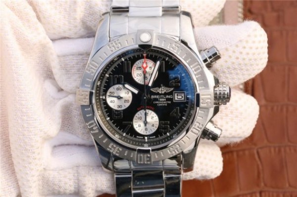 Replica Breitling Avenger II Chronograph 43mm SS GF Black/White Dial SS Bracelet A7750 - Top club