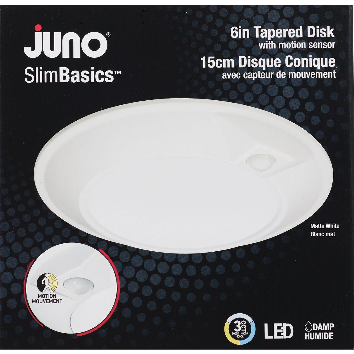 Juno SlimBasics JSBT 6 In. CCT Tapered LED Surface Mount Disc Light with Motion Sensing