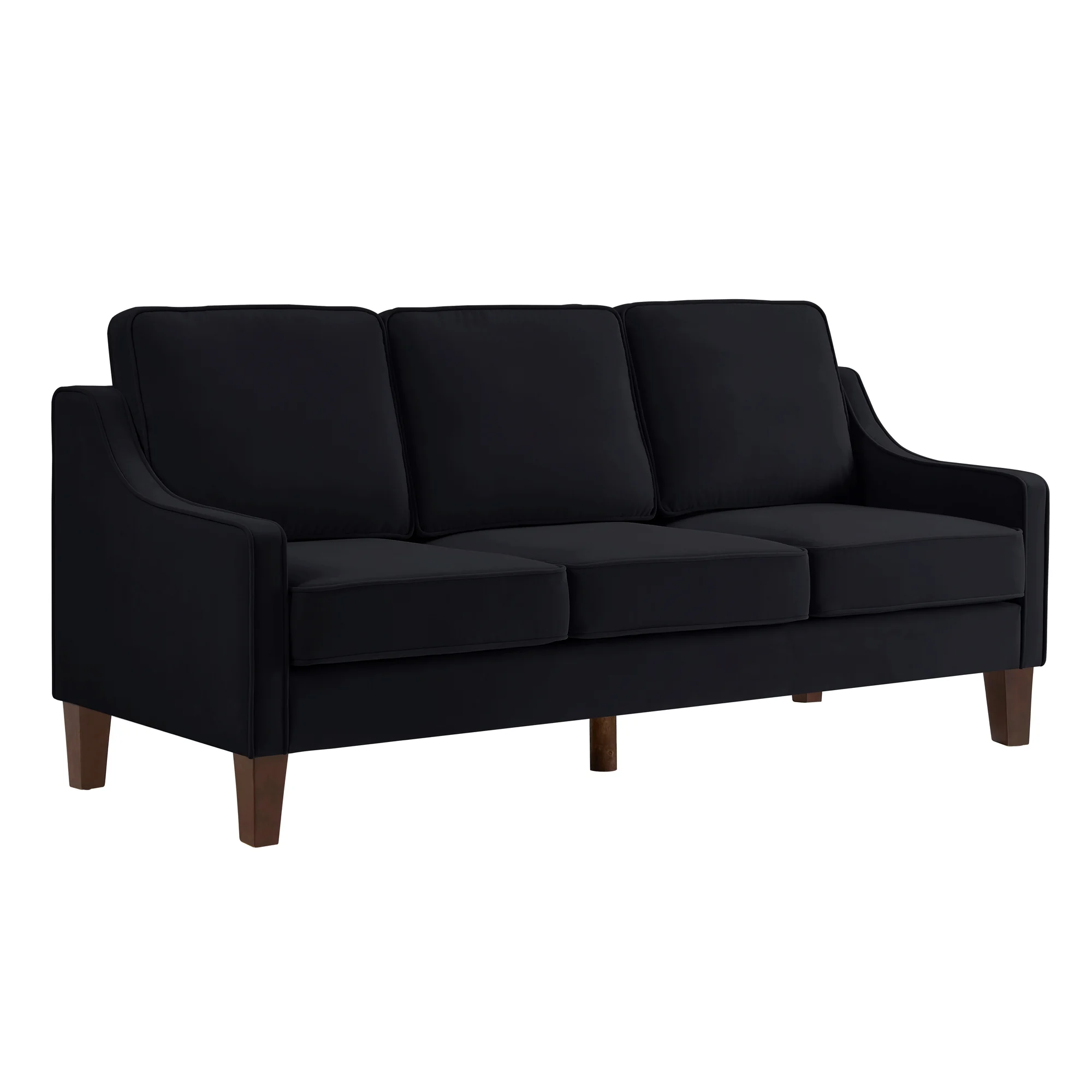 Living Room Sofas Modern 3 Person seat Sofa Couch with Scooped Armrest/Wood legs,Upholstered Velvet 3-seat Sofa with Removable Cushions for Livingroom Bedroom,Black,Comfortable Sofas - Image 5