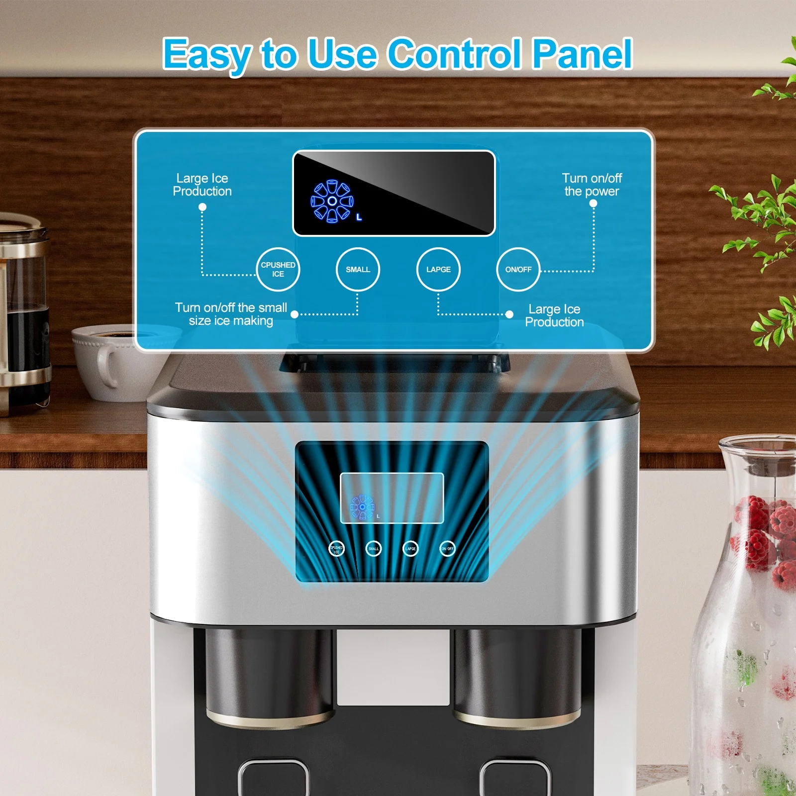 TABU 40Lbs/24H Countertop Ice Maker Machine,3 in 1 Ice Maker with Water Dispenser,Crushed Ice,Black - Image 7