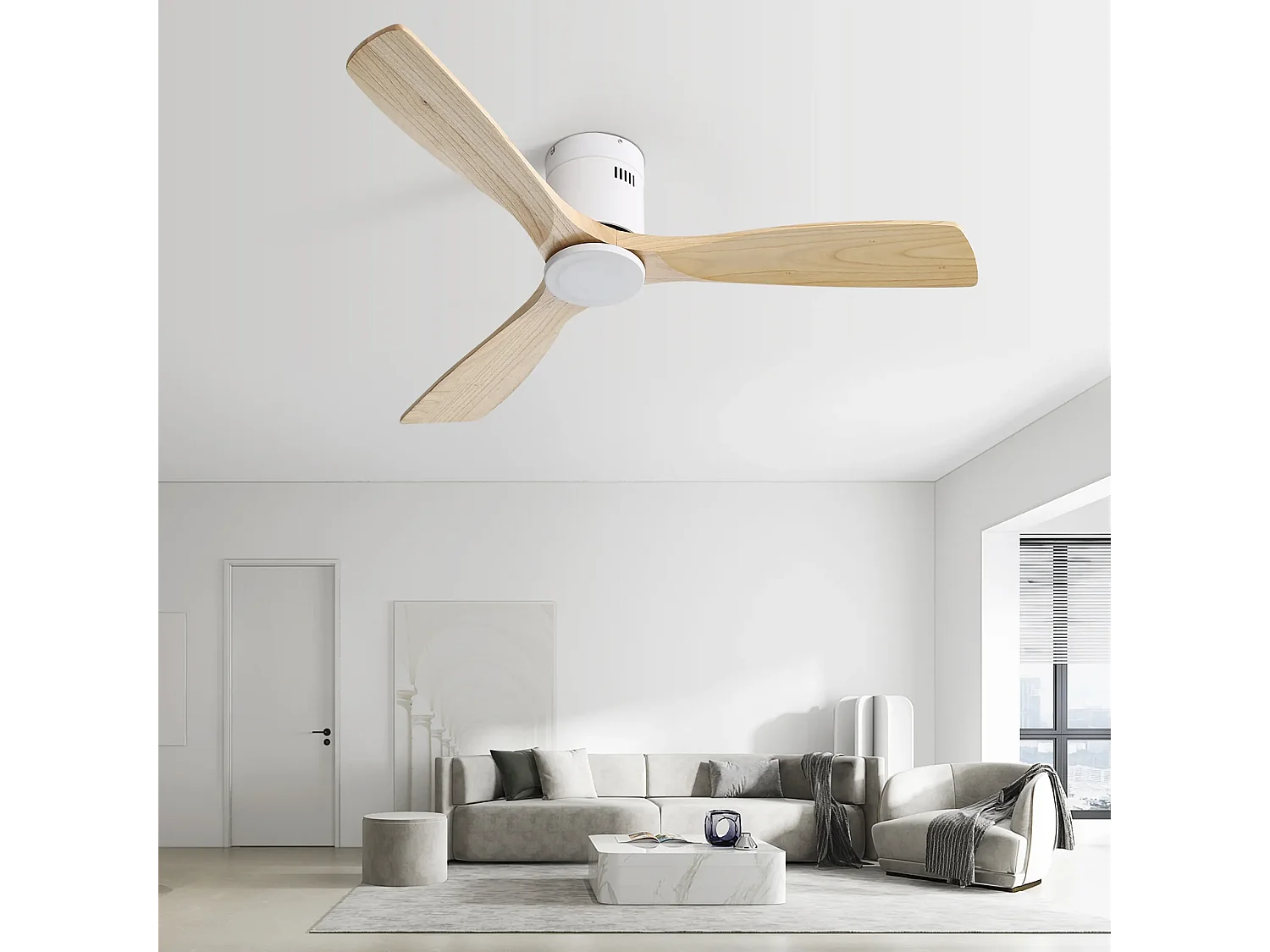 Ventilateur de plafond 52 pouces - Ventilateur de plafond à 3 pales et télécommande - 6 vitesses de vent - pour salon et chambre