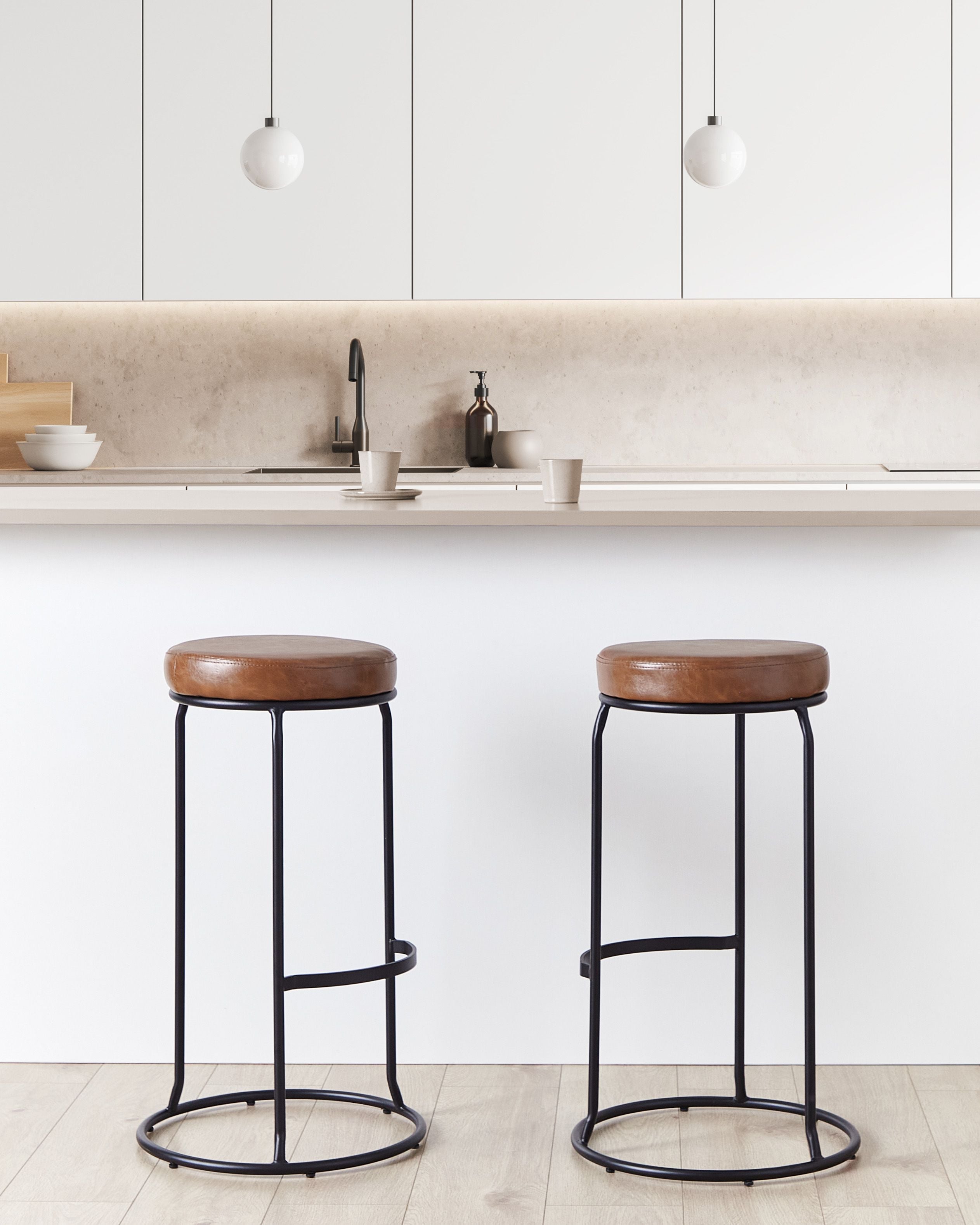 Set of 2 Bar Stools MILROY Faux Leather Brown