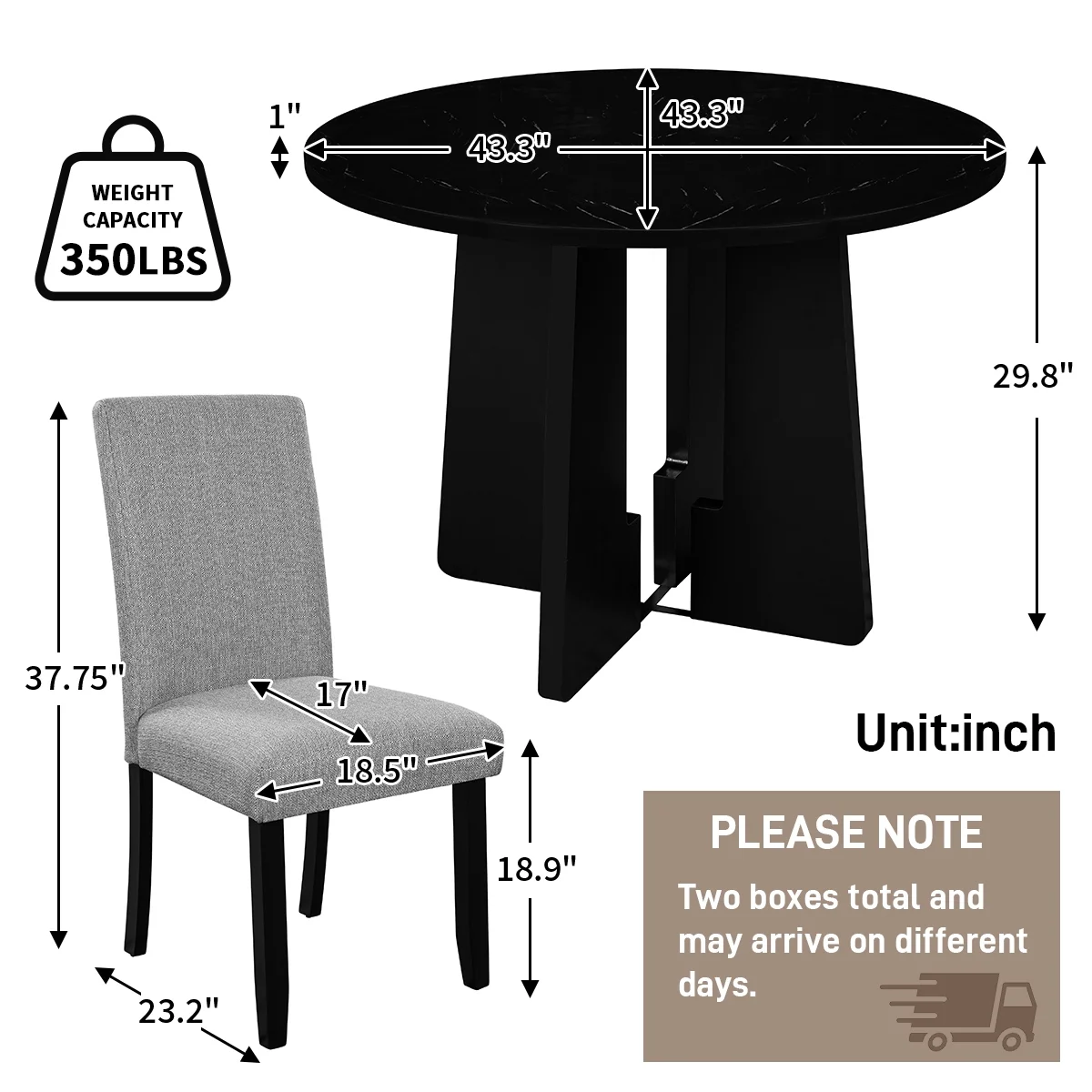 EUROCO 5-Piece Round Dining Table Set for 4, 43.3'' Kitchen Room Table with 4 Upholstered Chairs and Solid Wood Frame,Kitchen Table Set for Home Living Dining Room, Grey & Black - Image 10
