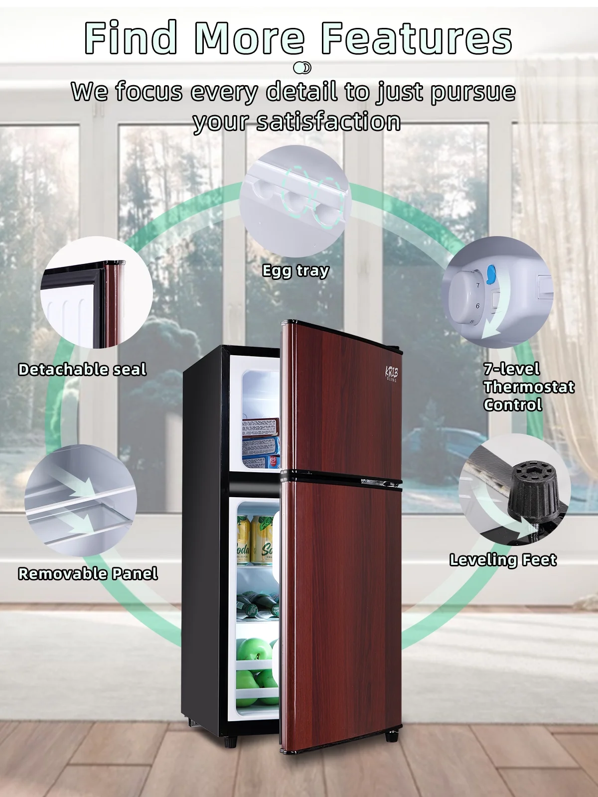 Krib B Compact Refrigerator 3.5 Cu.ft, Mini Fridge with Freezer, Modern Fridge with Dual Door, 7 Grade Temperature Adjustment, Silver - Image 18