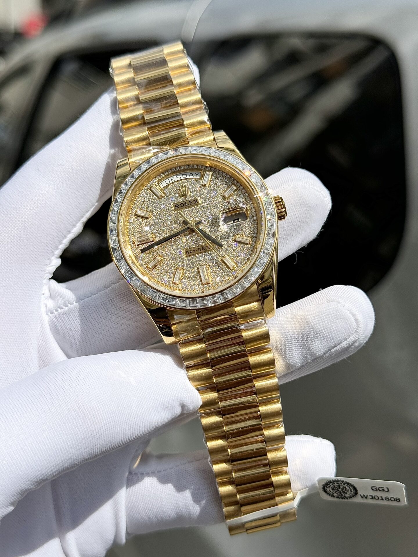 Rolex Day-Date Replica Watch Diamond Moissanite Baguette Gold Wrapped 40mm - Top club