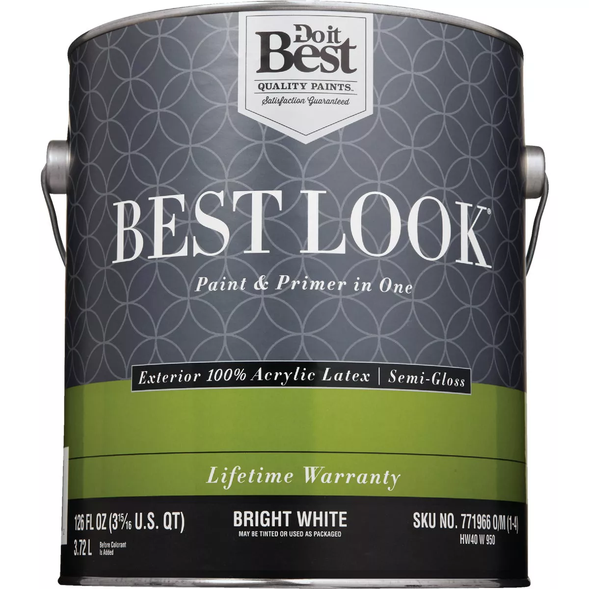 Best Look 100% Acrylic Latex Premium Paint & Primer In One Semi-Gloss Exterior House Paint, Bright White, 1 Gal.