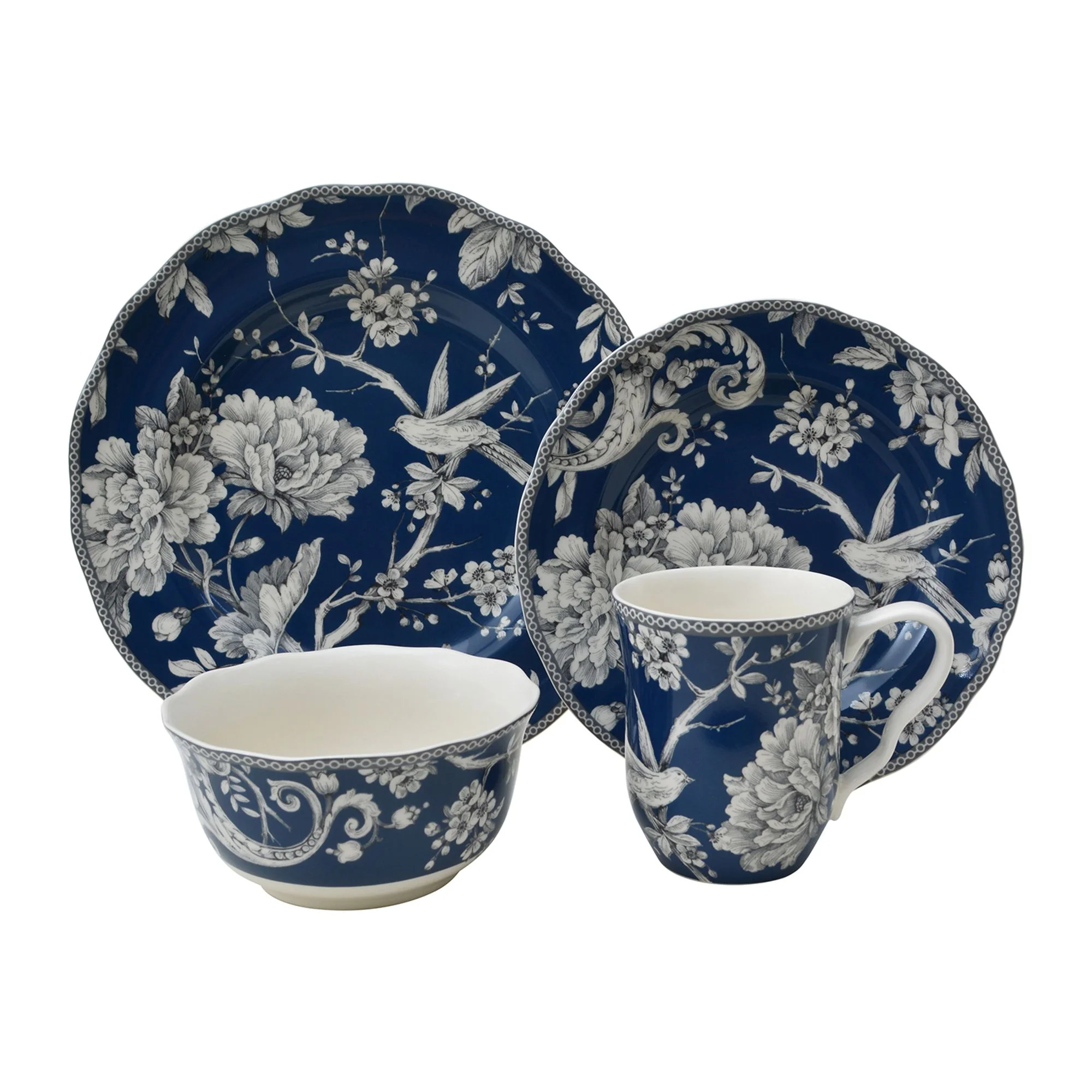 222 Fifth Adelaide Round 16-Piece Porcelain Dinnerware Set, Black Toile - Image 57
