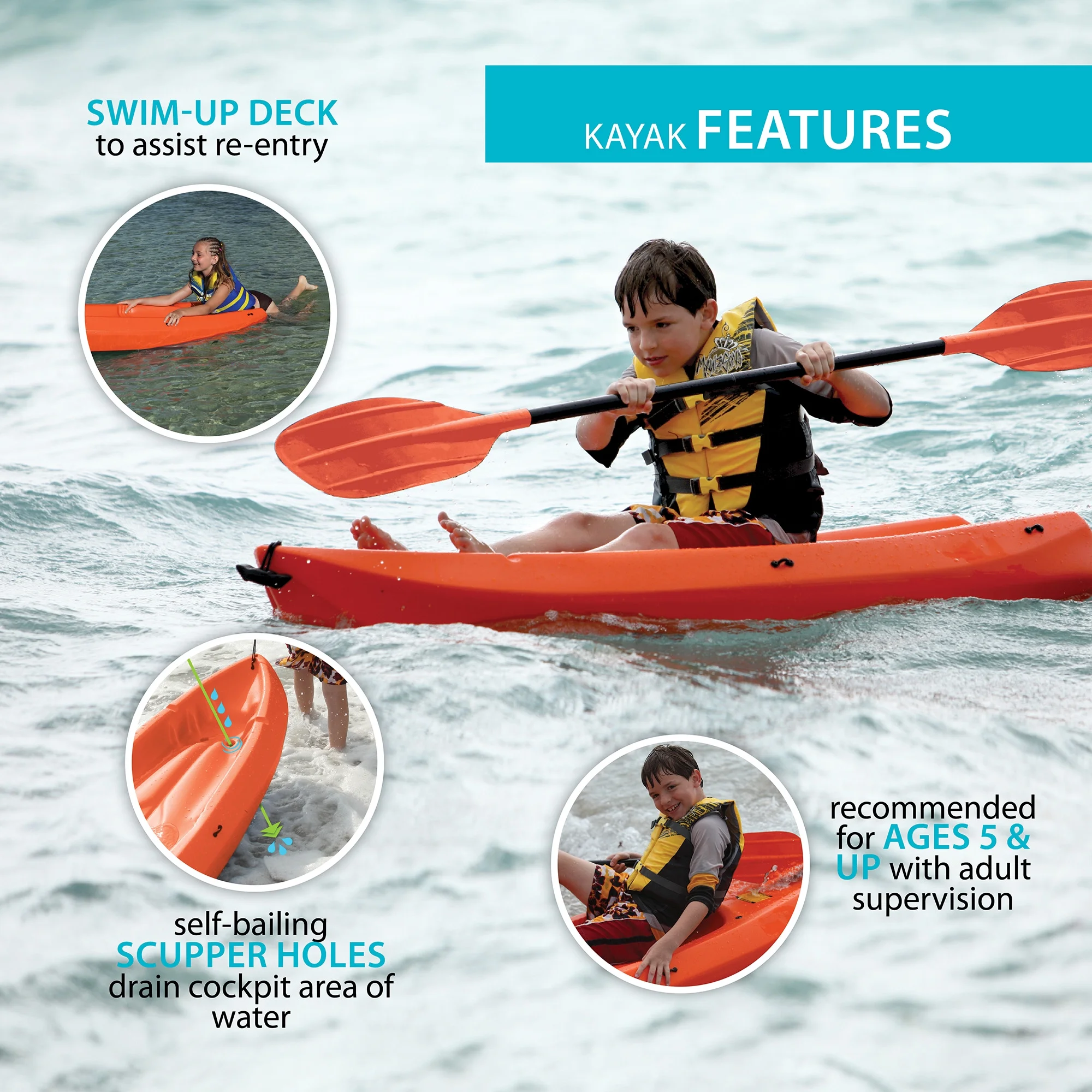 Lifetime Wave 6 ft Youth Kayak, Fire Red (91401) - Image 25