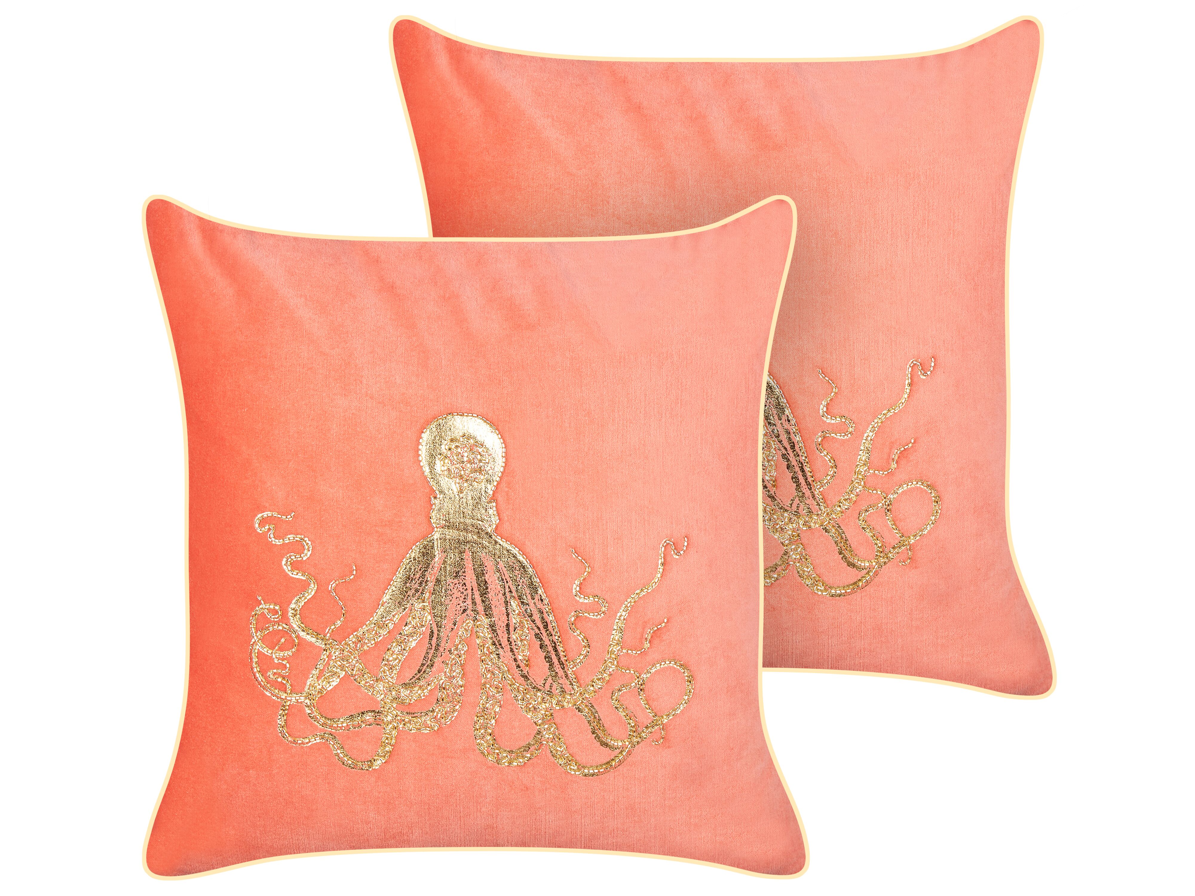 Set of 2 Decorative Cushions LAMINARIA Velvet 45 x 45 cm Coral Animal Pattern