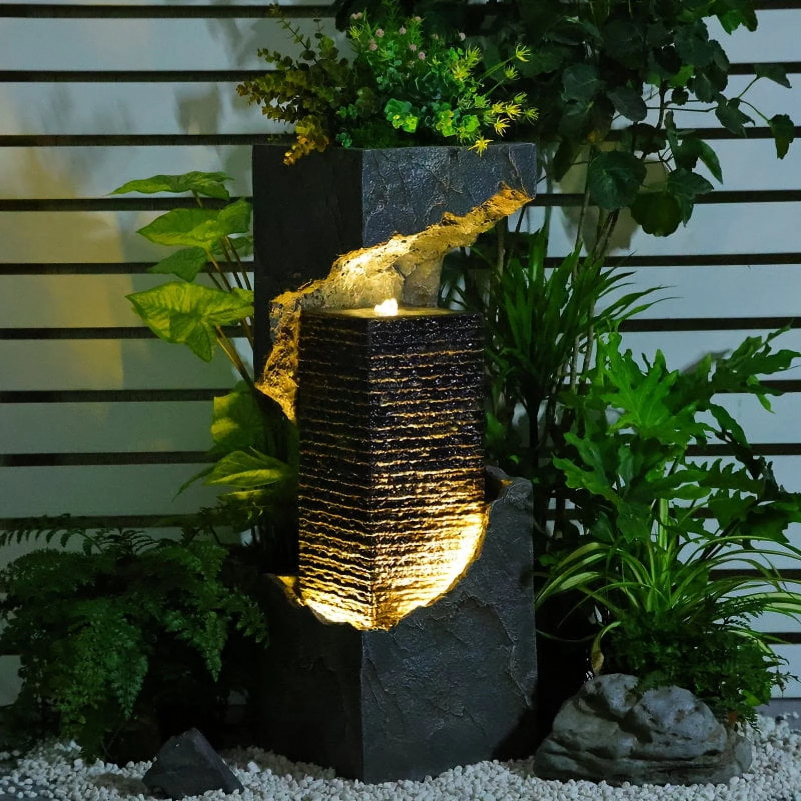 Waterfall Fountain Outdoor Floor Standing Garden Fountains with Lights for Patio, Backyard, Deck, Porch and Home Decor