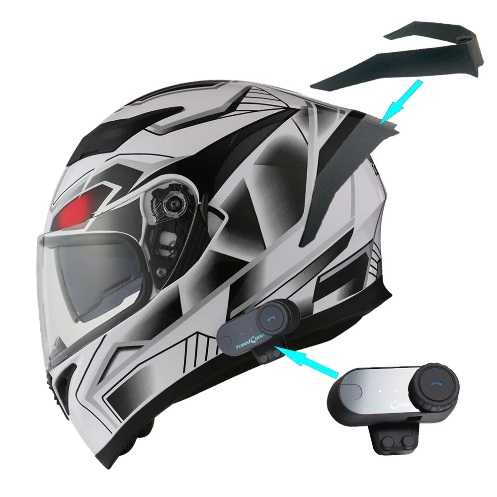 1Storm Motorcycle Modular Full Face Flip up Dual Visor Helmet + Spoiler + Motorcycle Bluetooth Headset: HJK316 Mechanic Red - Image 13