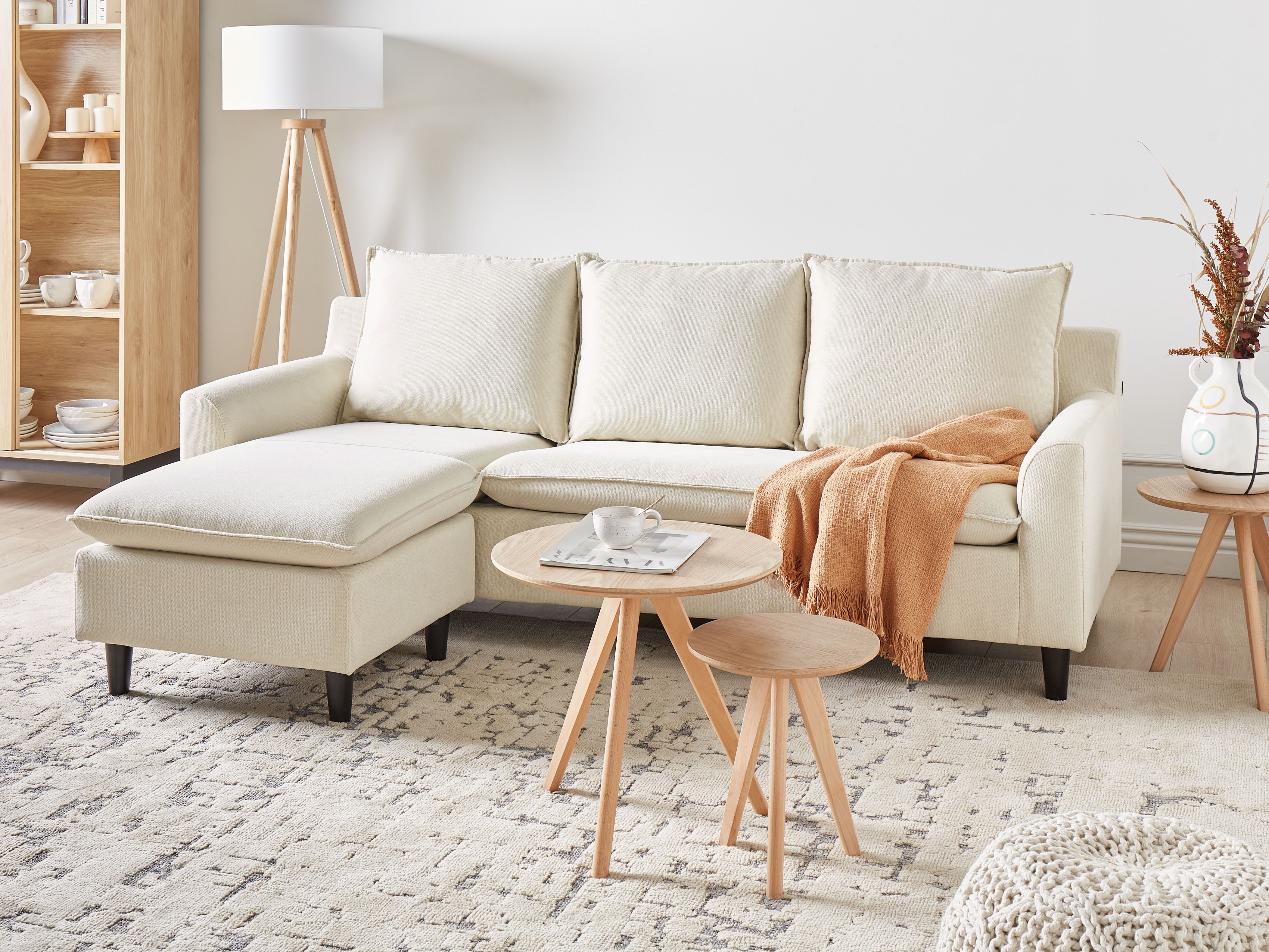 Corner Sofa 3 Seater ELVENES Fabric Light Beige Right Hand