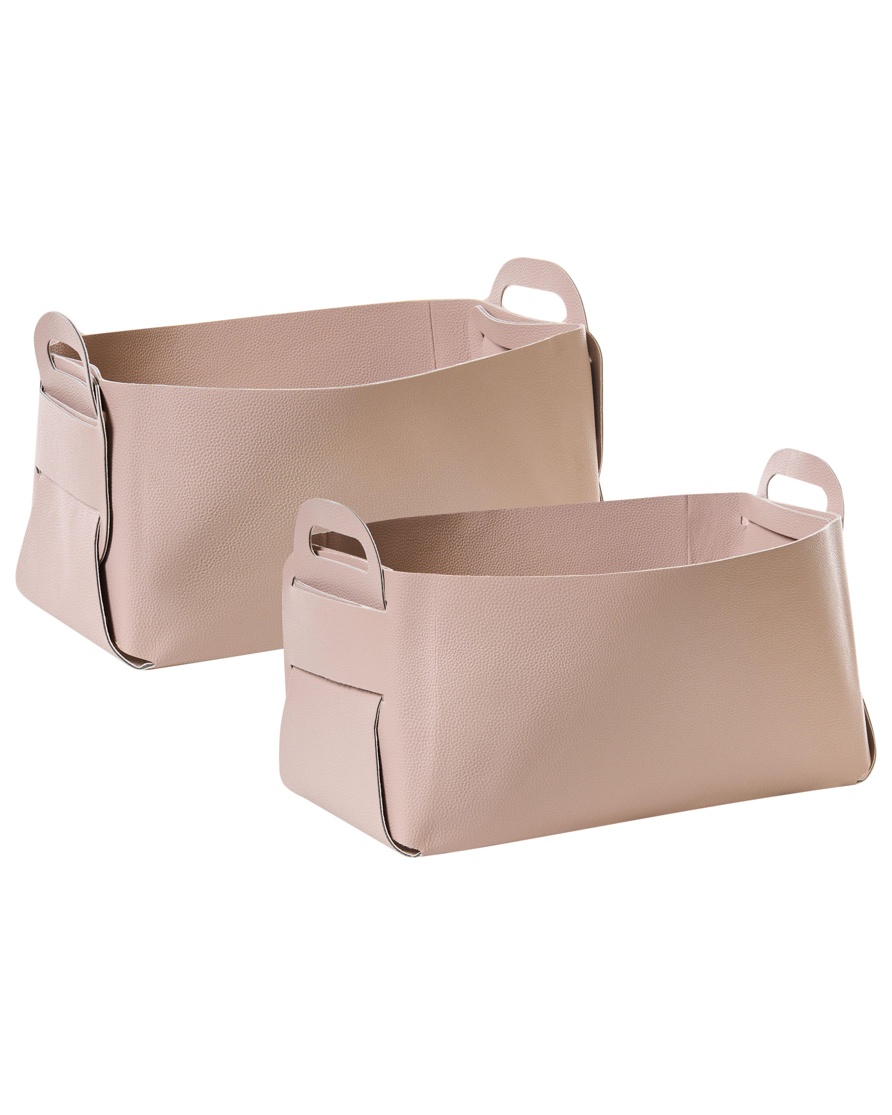 Set of 2 Baskets NUZI Faux Leather Pastel Pink