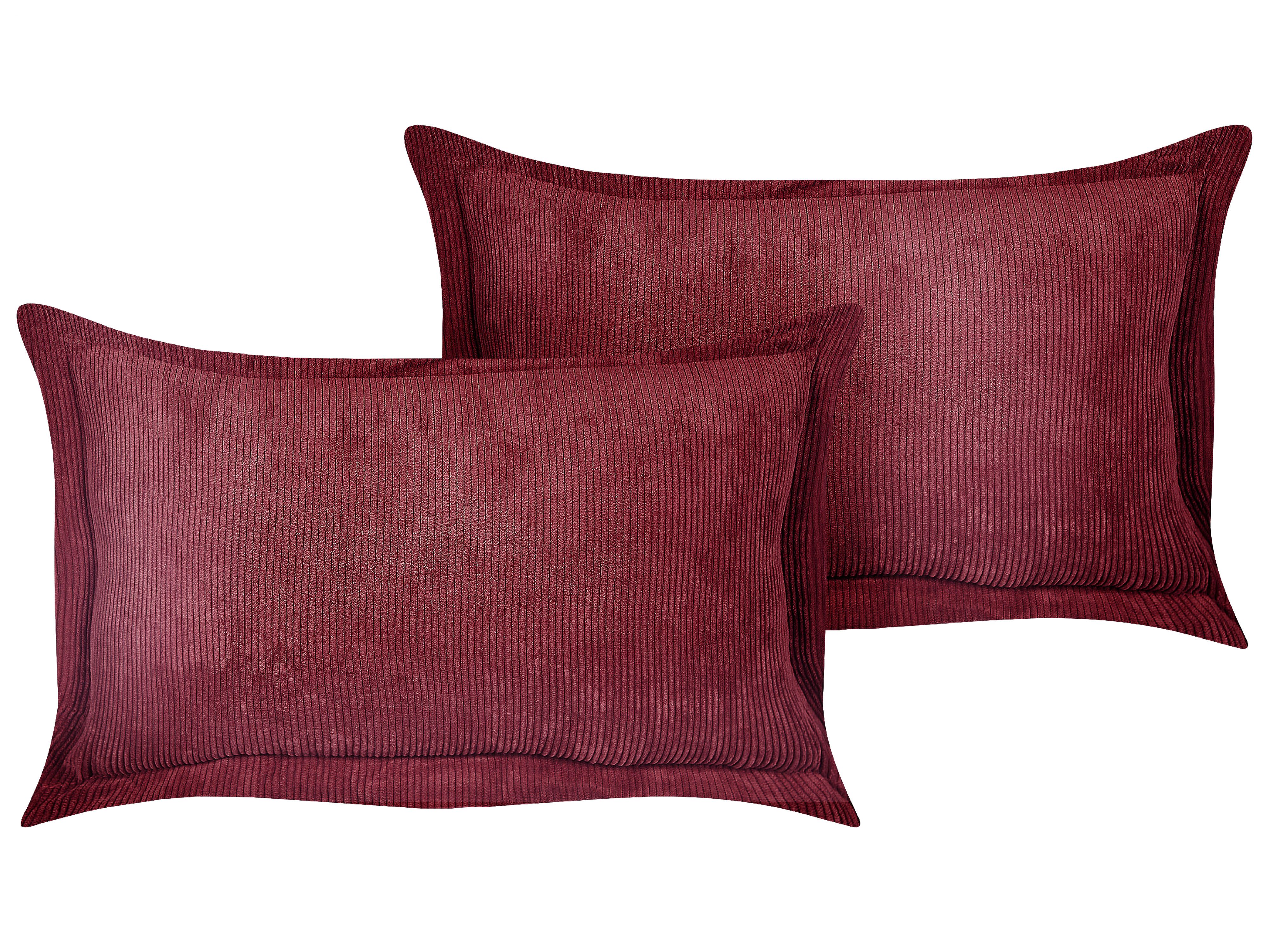 Set of 2 Decorative Cushions ZINNIA Corduroy 47 x 27 cm Burgundy Solid