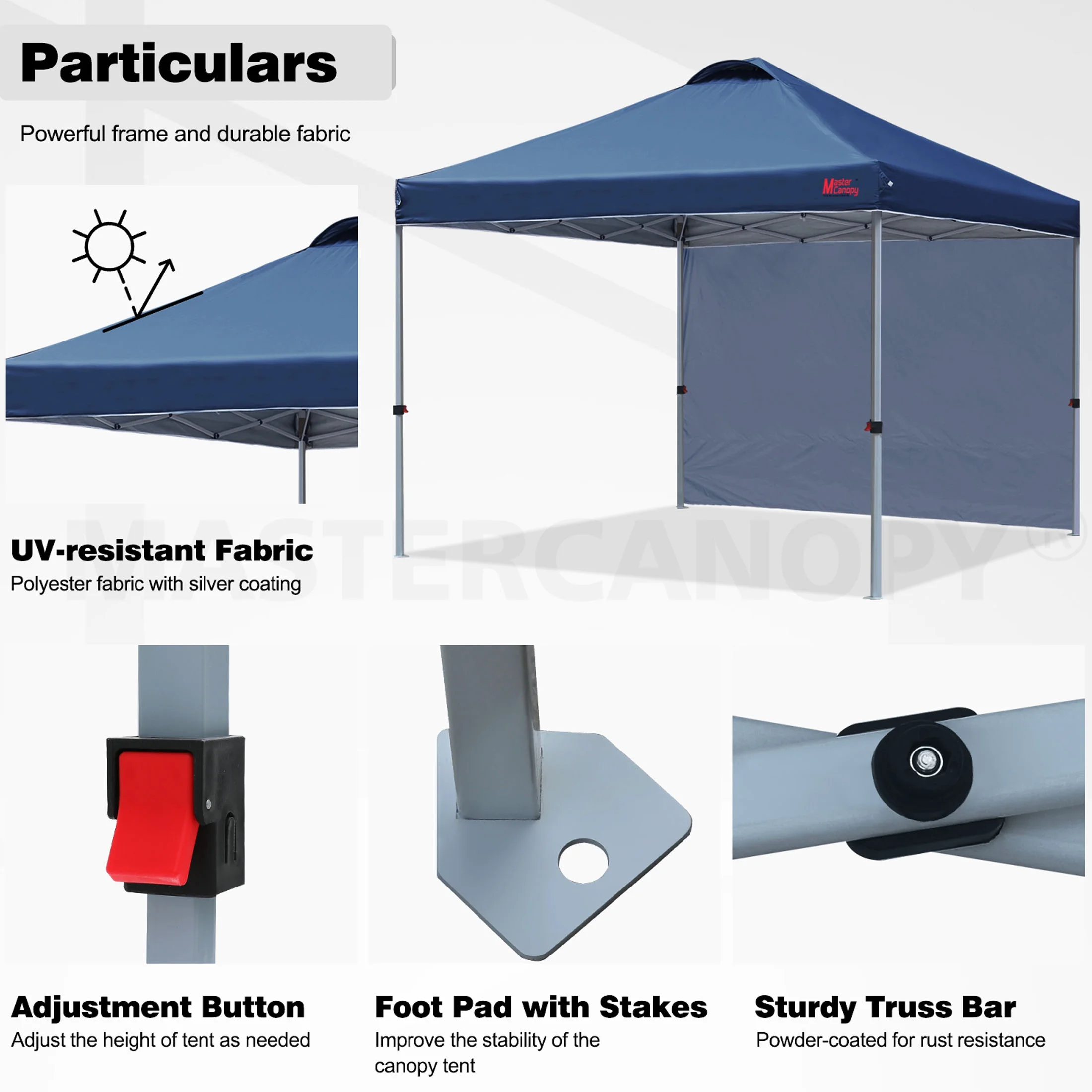 MASTERCANOPY 10' x 10' Easy Pop-up Canopy Tent Outdoor Shade Shelter with 1 Sidewall, White - Image 46