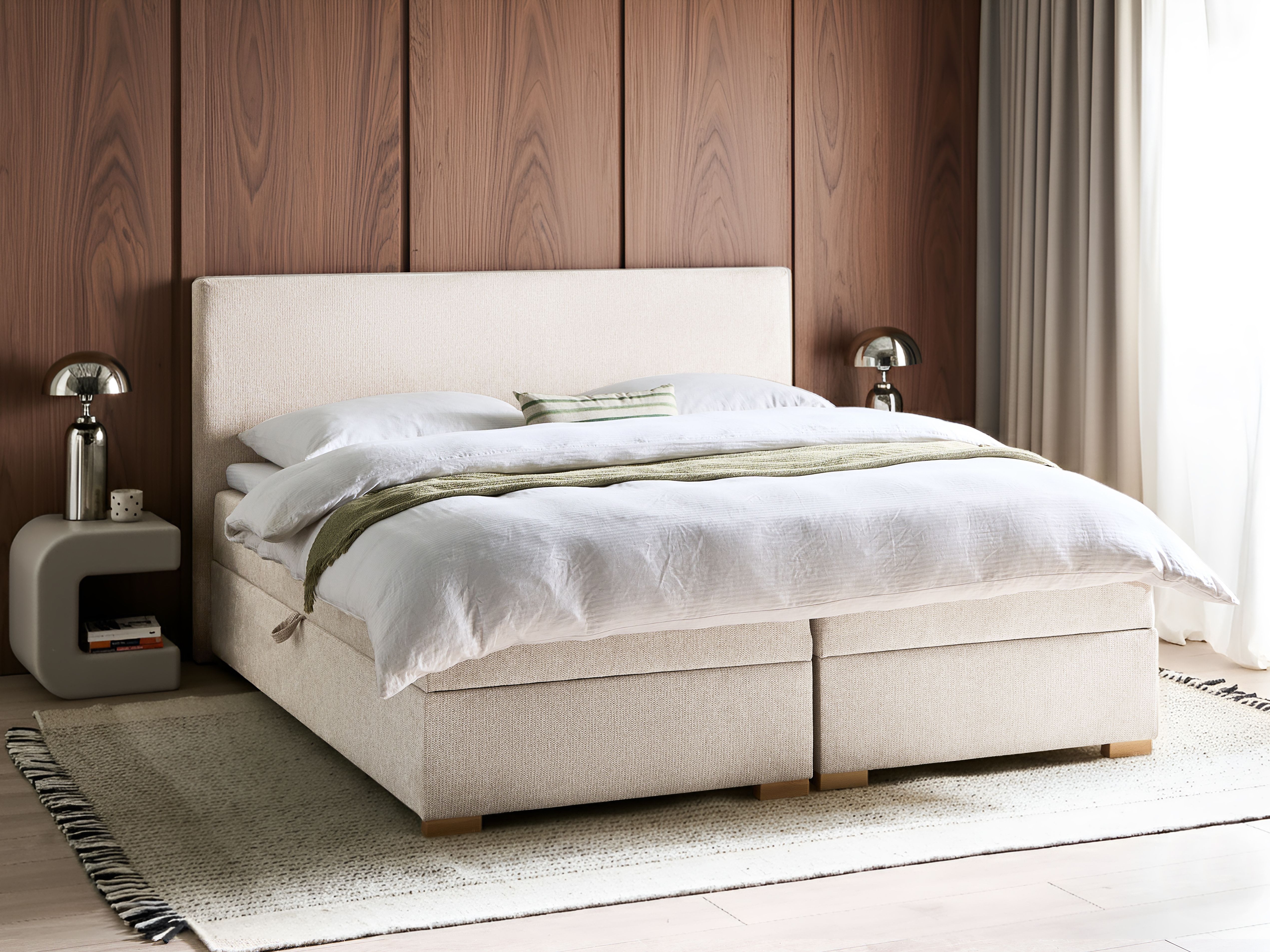 Divan Bed with Storage Fabric MAJOR 180 x 200 cm (EU Super King) Light Beige