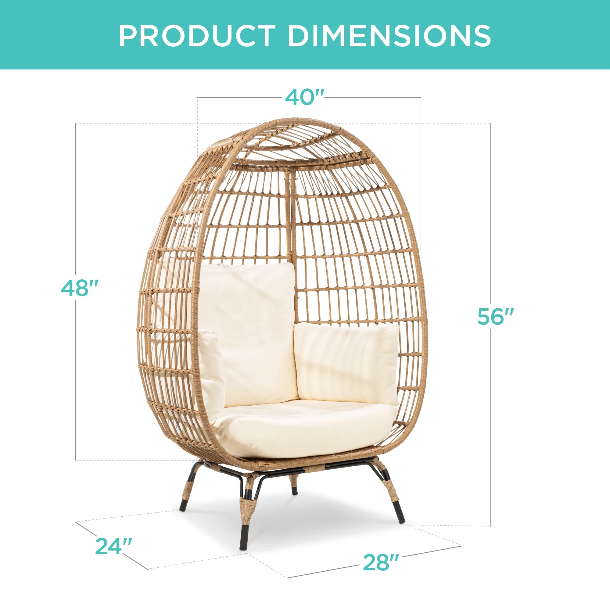 Best Choice Products Wicker Egg Chair Oversized Indoor Outdoor Patio Lounger w/ Steel Frame, 440lb Capacity - Black - Image 18
