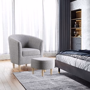 Lohoms Accent Arm Chair With Ottoman Set, Modern Home Leisure Chair with Footrest, Comfy Upholstered Armchair Single Sofa, Reading Chair with Solid Wood Legs for Living Room Bedroom, Gray - Image 9