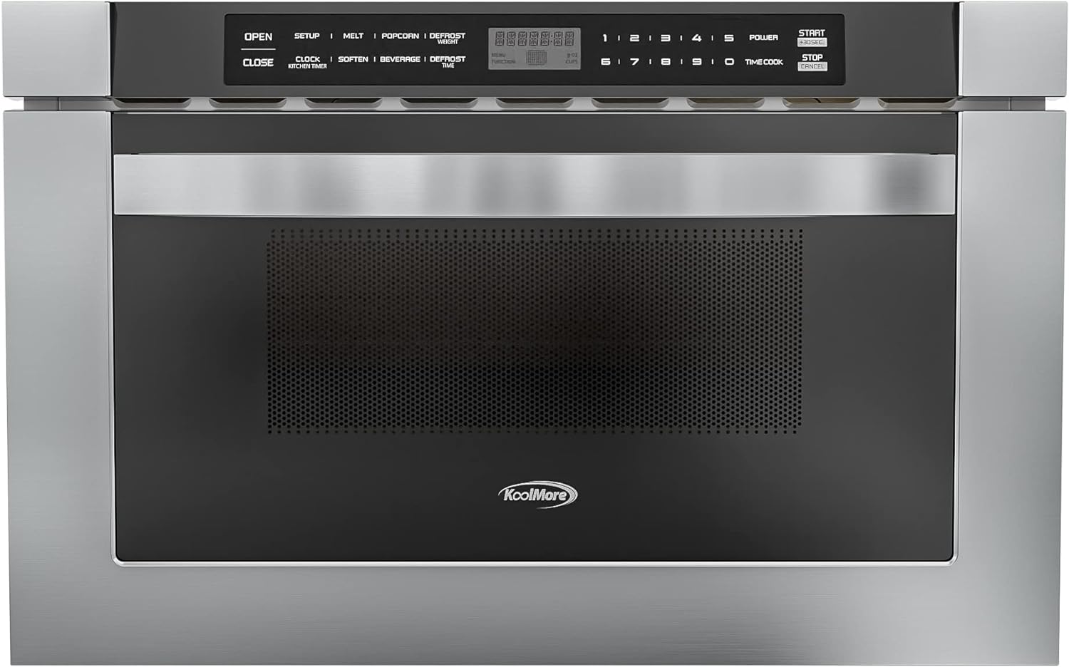 KoolMore 24 Inch Stainless-Steel Microwave Drawer with 1.2 cu. ft. Capacity, 1000W Power with 10 Custom Cooking Levels, Memory, and Timer Functions, Wall-Mounted with Flat Bottom (KM-MD-1SS)