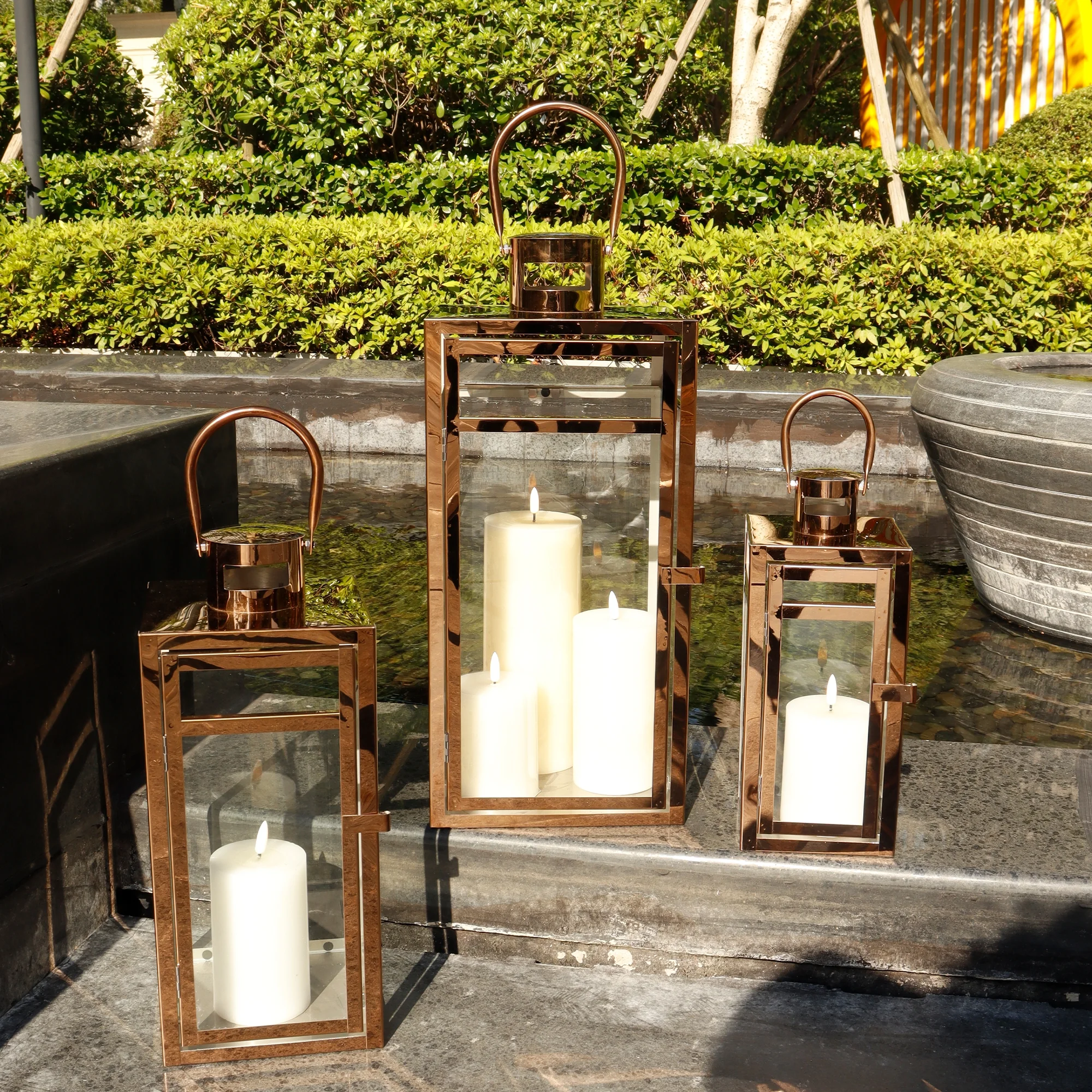 Stainless Steel Lantern Set of 3 12/15/19" Metal Lanterns with Tempered Glass for Parties & Events (Silver ) - Image 14