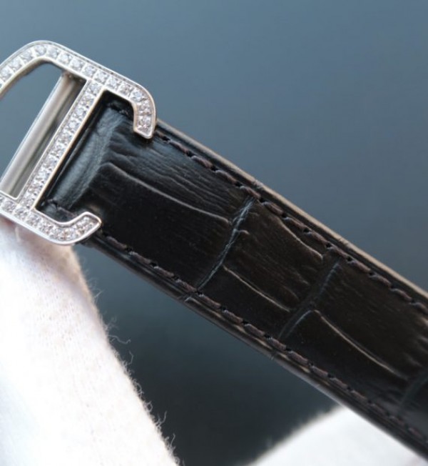 Replica Cartier Ballon Bleu de Cartier Tourbillon SS Paved Diamonds Black Leather Strap - Top club