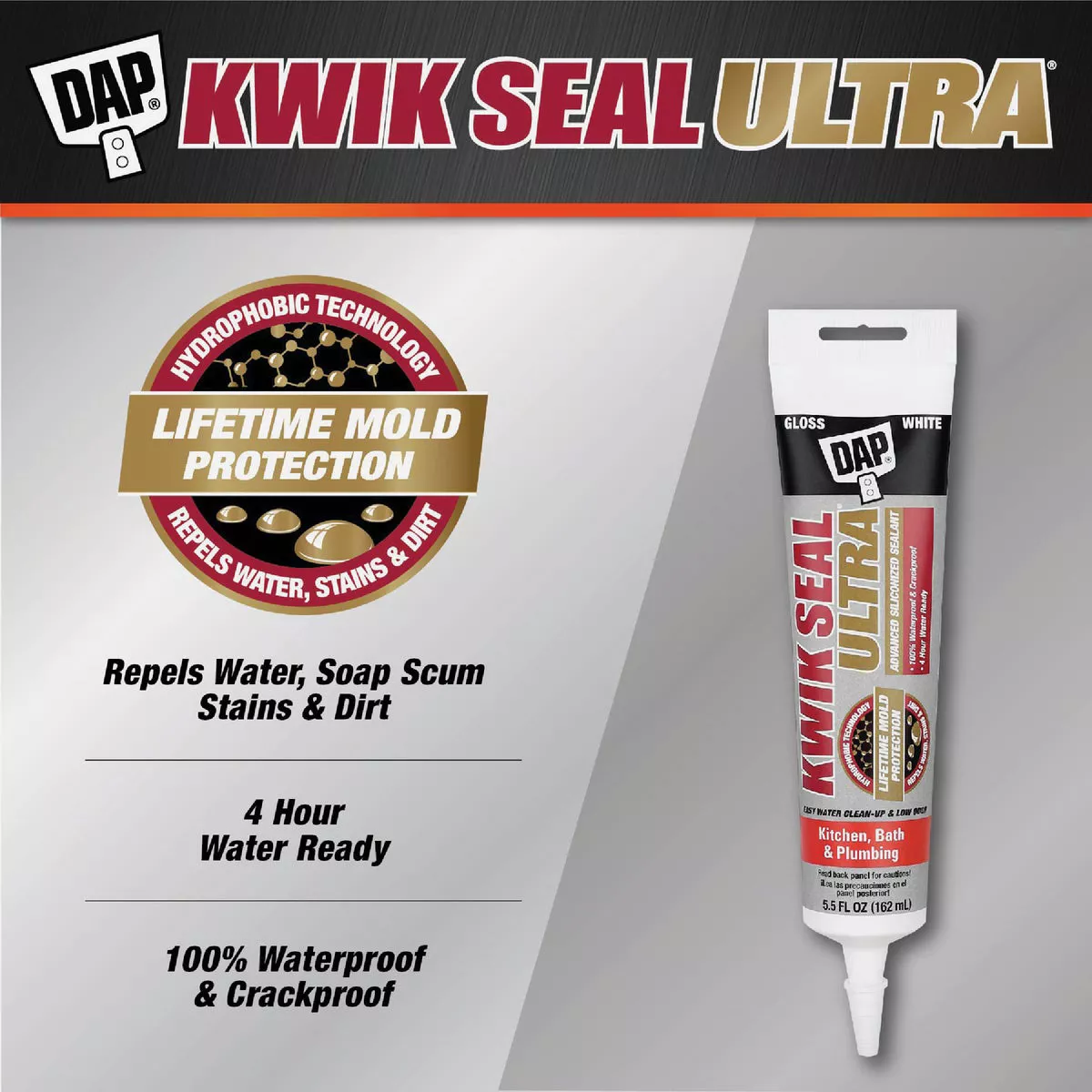 DAP KWIK SEAL ULTRA 5.5 Oz. Clear Siliconized Kitchen & Bath Sealant