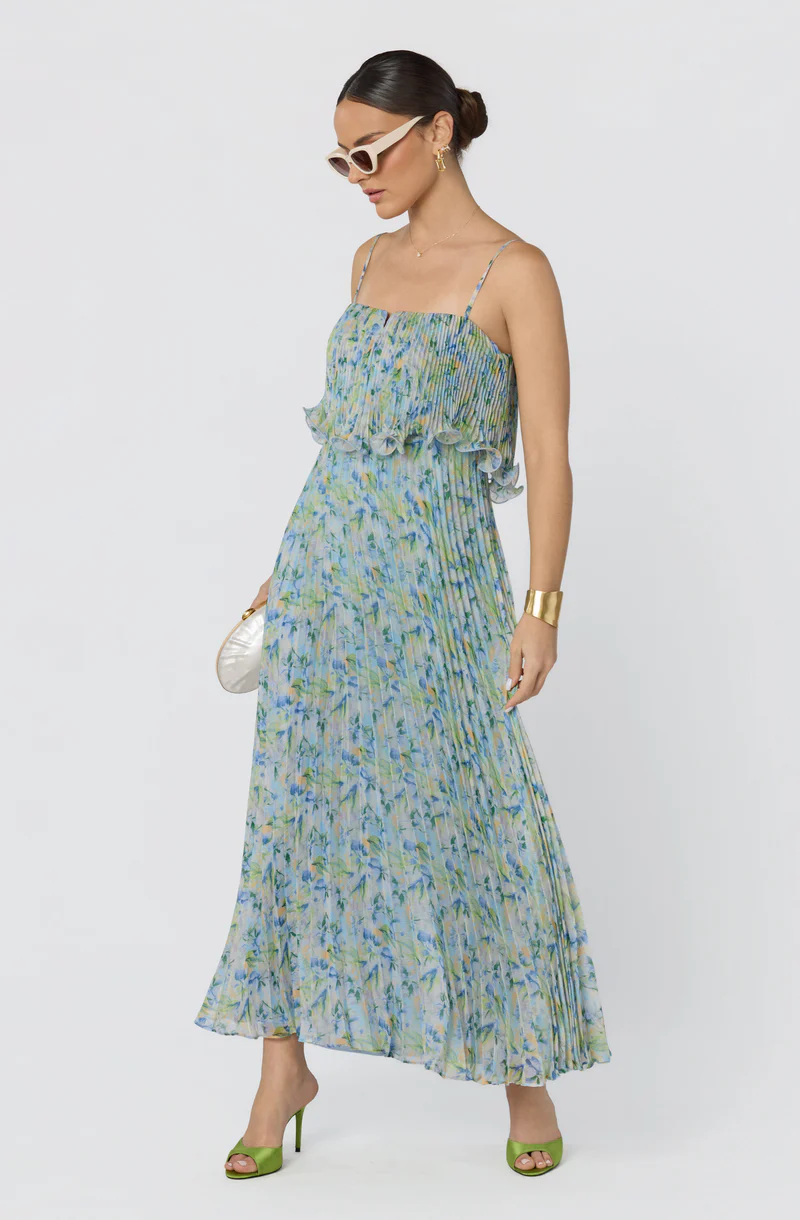 Makennah Plissé Floral Maxi Dress